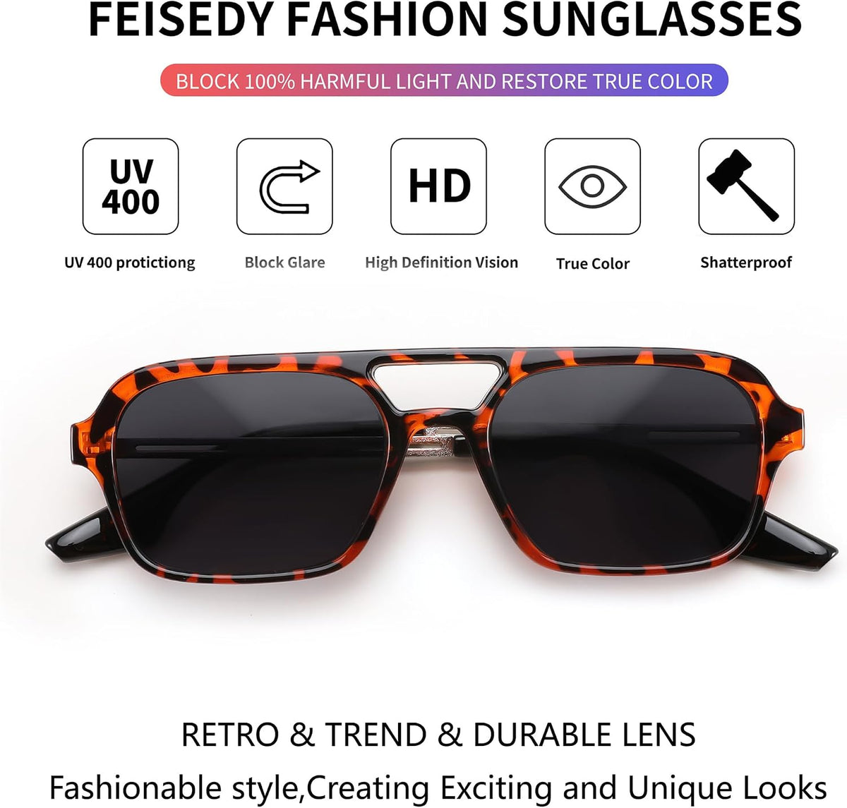 ÉÌƷͼƬ 17 | B0925V3NP4 | FEISEDY Vintage Square 70s Flat Aviator Sunglasses Women Men Metal Design Shades B2752