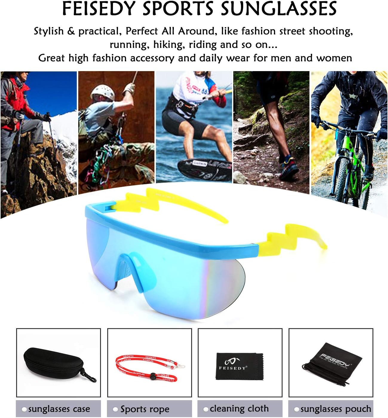 商品图片 71 | B096SD9GGG | FEISEDY Oversized Mirror Shield Sport 80s Sunglasses Ski Goggles Flat Top One Piece Futuristic Visor Women Men B2522