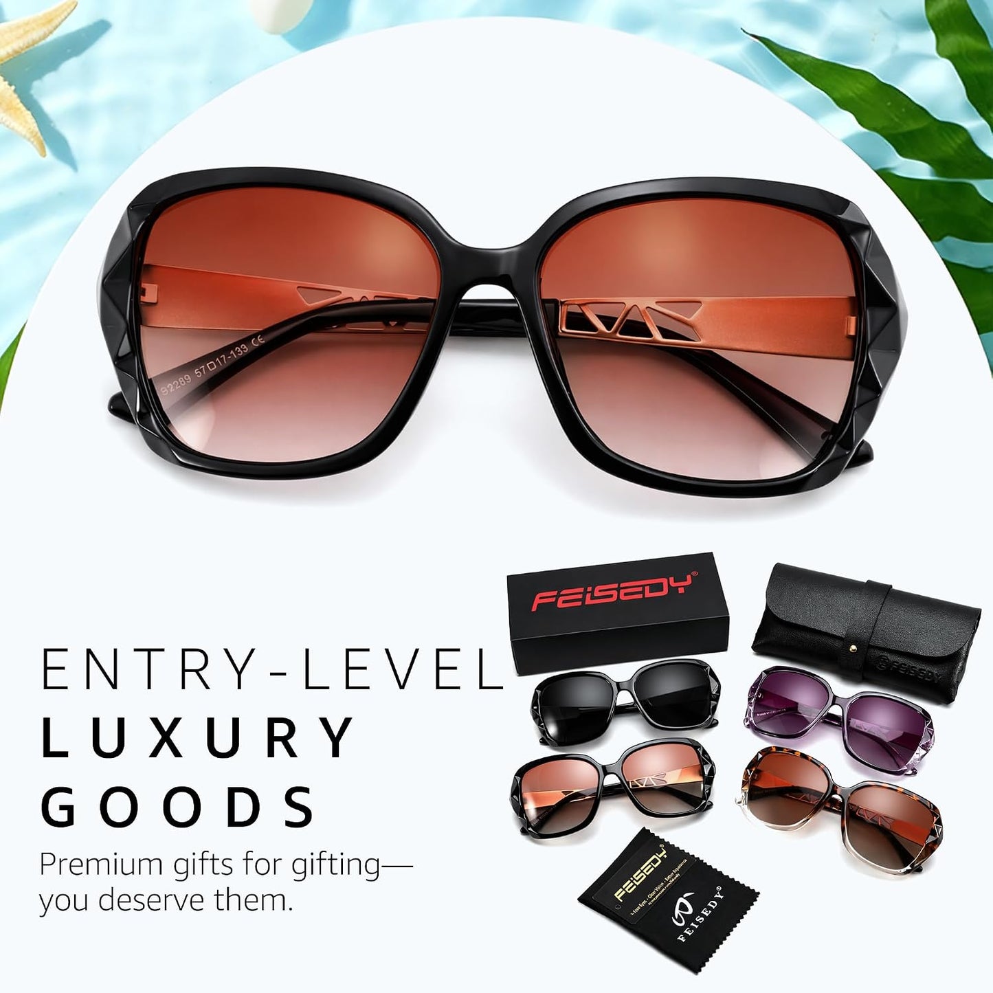 商品图片 58 | B079GT4RXH | FEISEDY Polarized Women Square Sunglasses Sparkling Composite Shiny Frame B2289