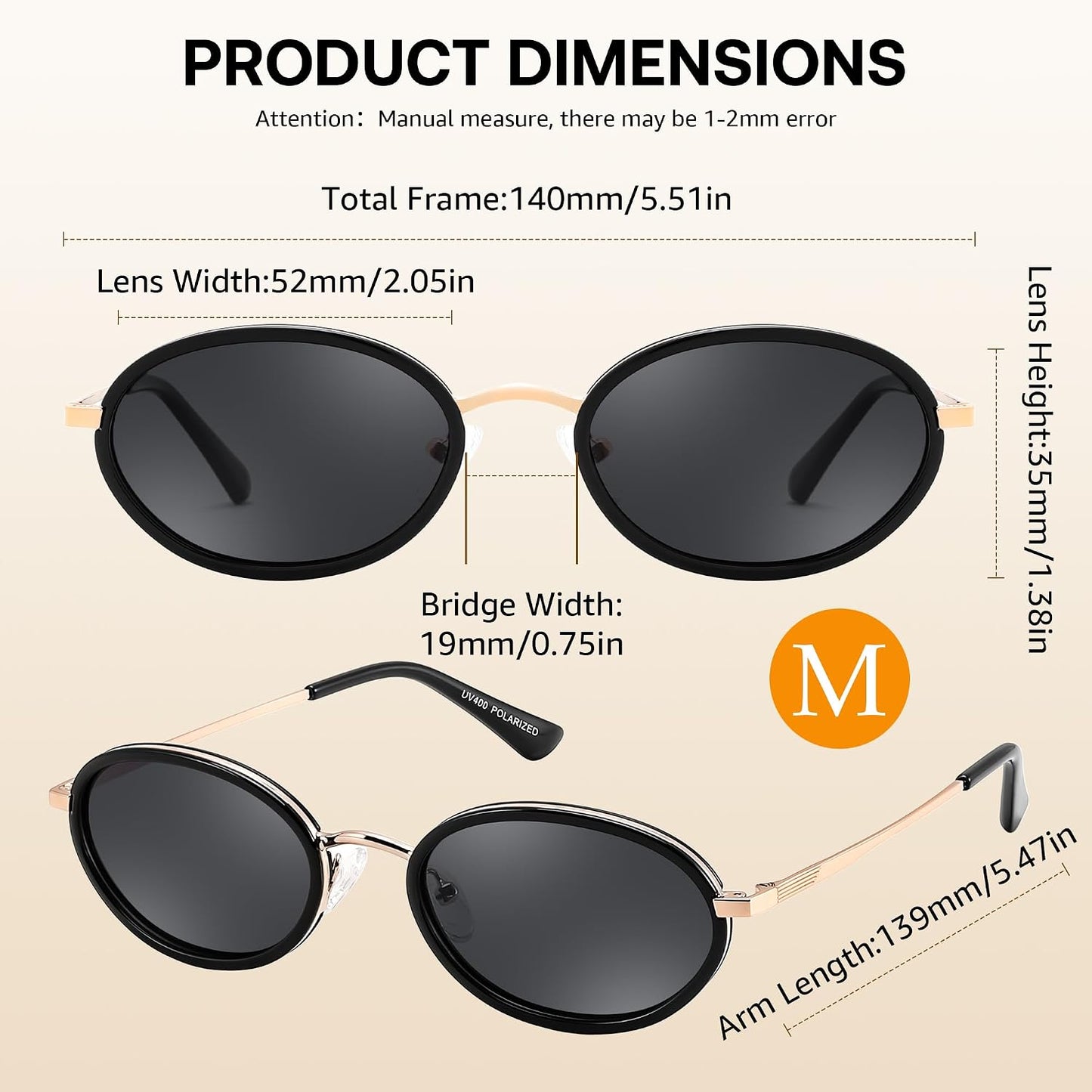 商品图片 30 | B0GX9GL5XF | FEISEDY Polarized Oval Metal Sunglasses for Women Men Classic Retro B0439