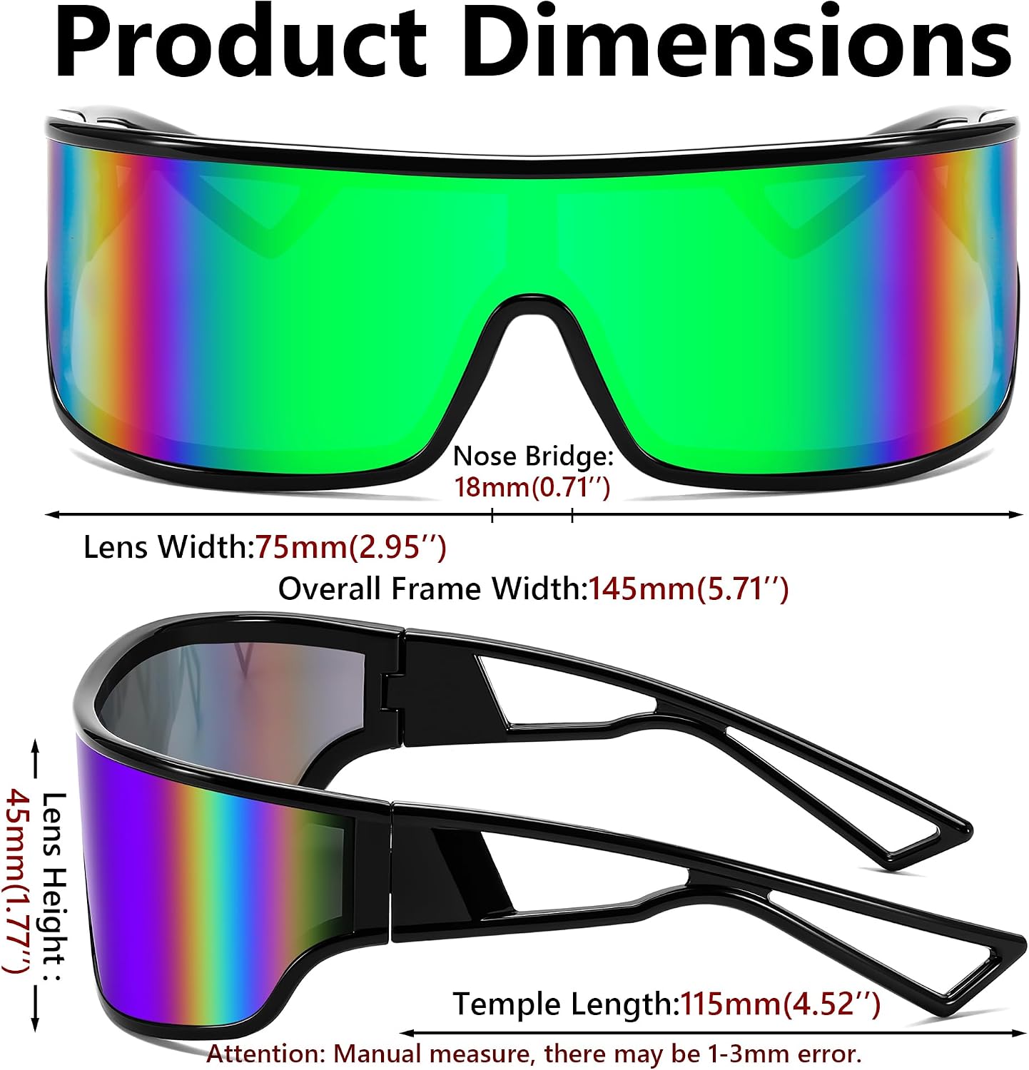 商品图片 20 | B0D3PKKSD9 | FEISEDY Trendy Futuristic Wrap Sunglasses Flat Top Mirrored One Piece Lens Reflective Sun Glasses for Women Men B0161
