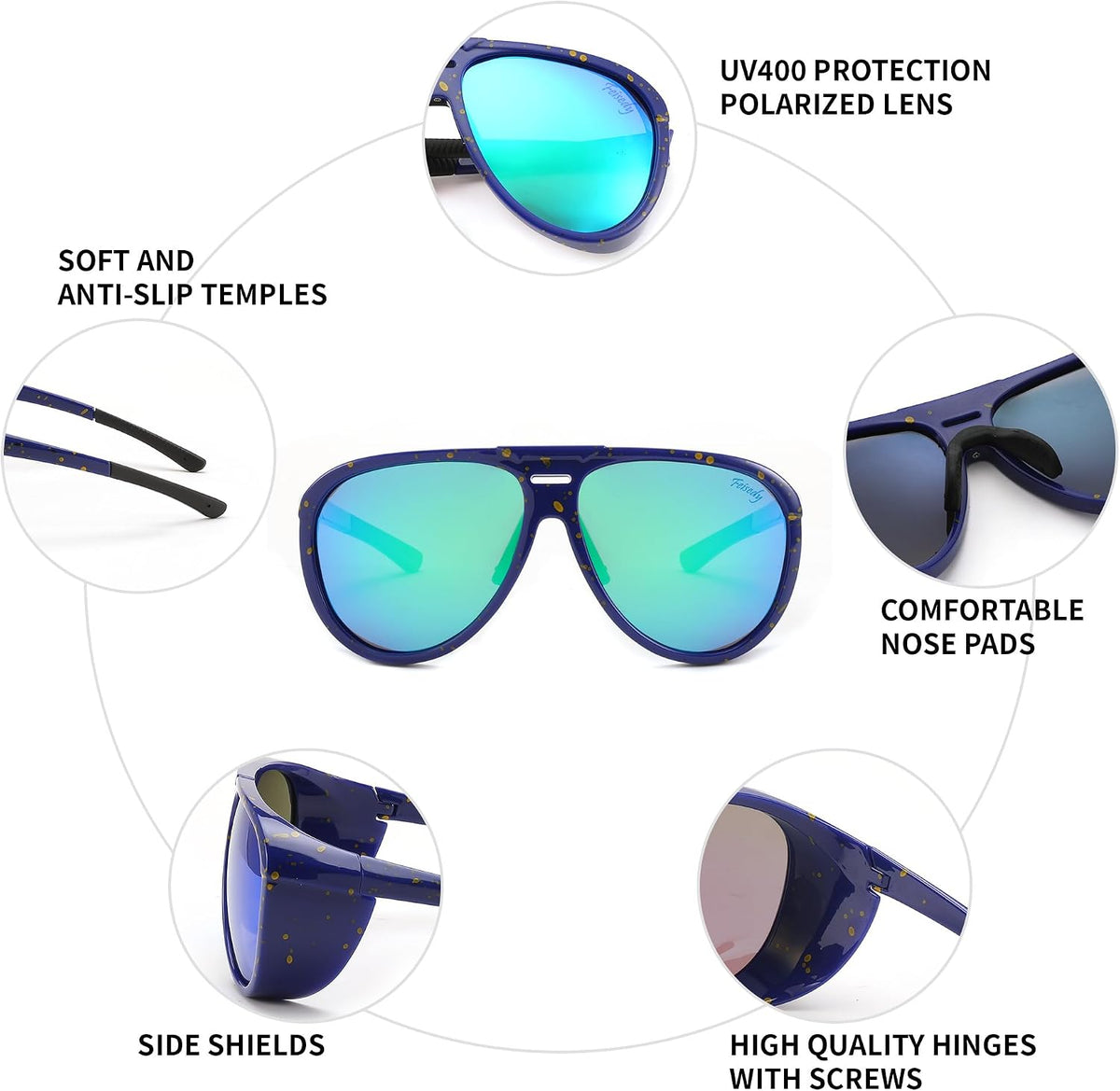 ÉÌƷͼƬ 17 | B0CT5M1L9R | FEISEDY Polarized Aviator Sunglasses Men Women Oversized Round Steampunk Sunglasses Side Shield Goggles B0095