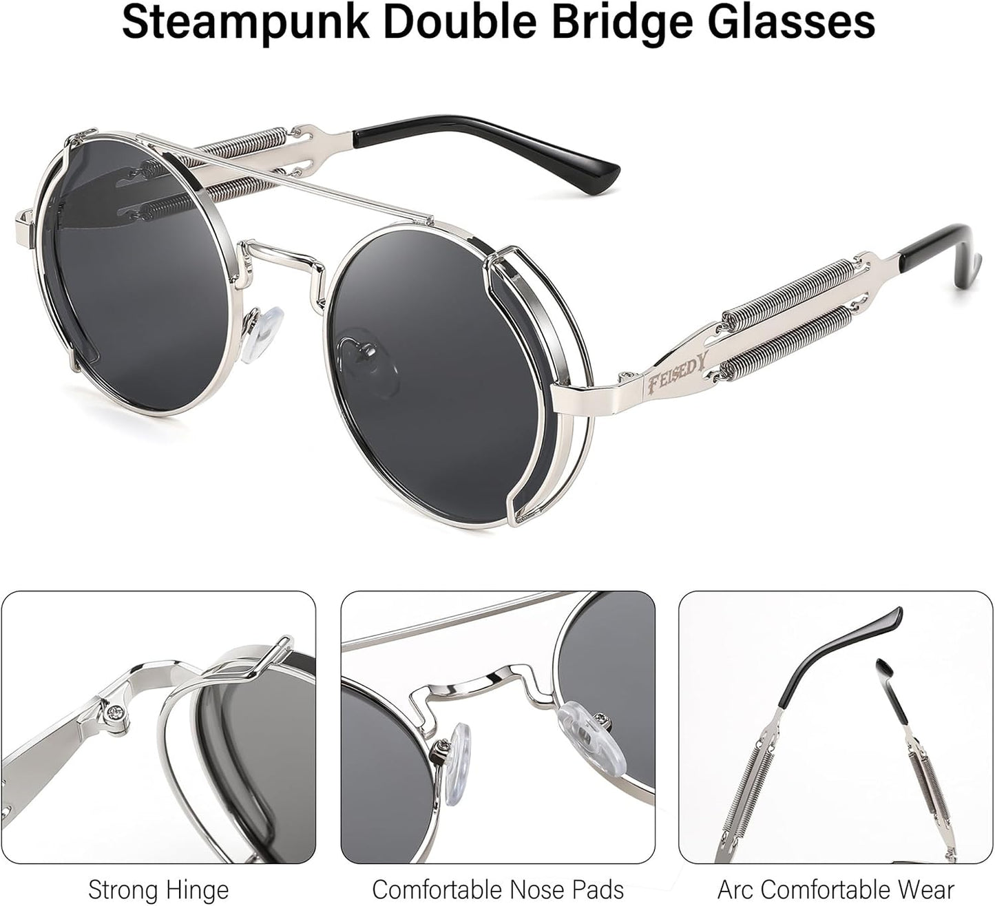 商品图片 20 | B0BD4MSMZQ | FEISEDY Aviator Sunglasses for Men Women Steampunk Round Metal Frame B2351