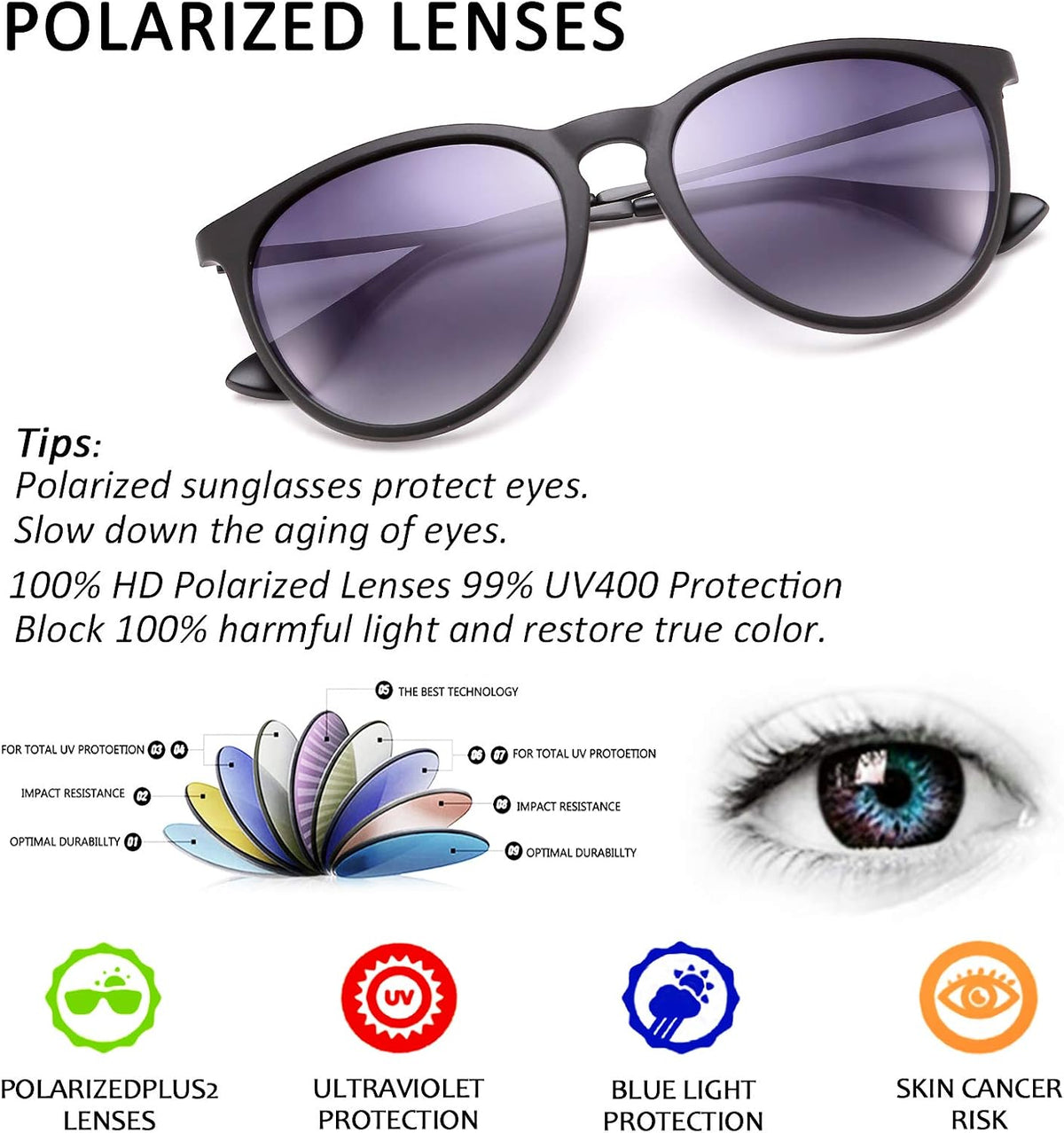 ÉÌƷͼƬ 3 | B0836LJXDK | FEISEDY Polarized Sunglasses Women Men Vintage Round Classic Mirrored Sun Glasses B2571