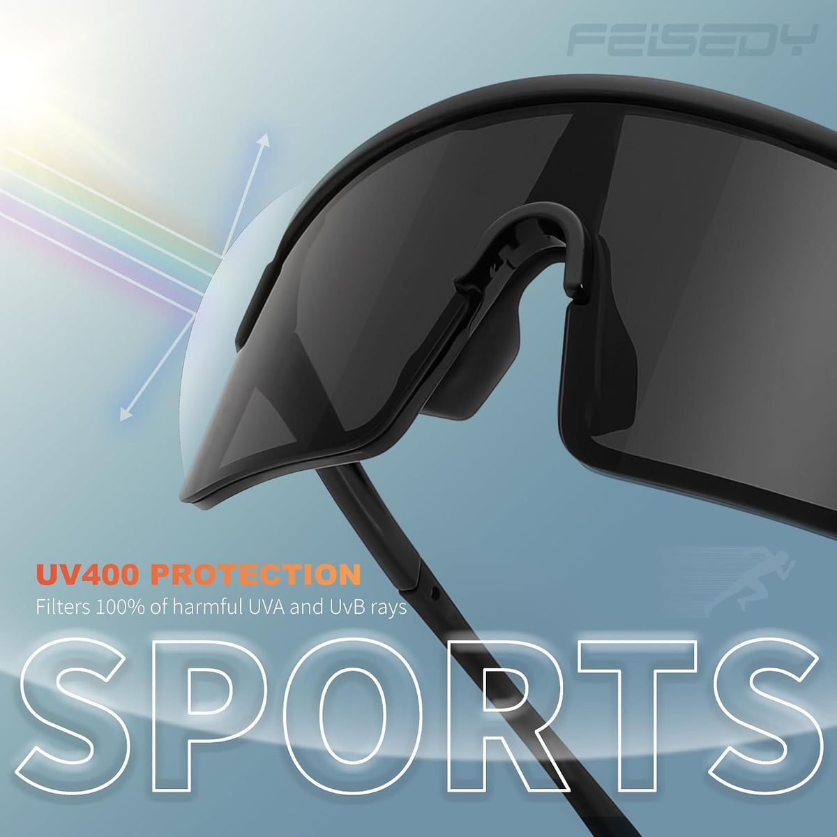 ÉÌƷͼƬ 25 | B0DGTRTMPX | FEISEDY Sports Sunglasses for Men and Women, Large Rectangular Lens, Baseball Cycling Running Sunglasses B0243