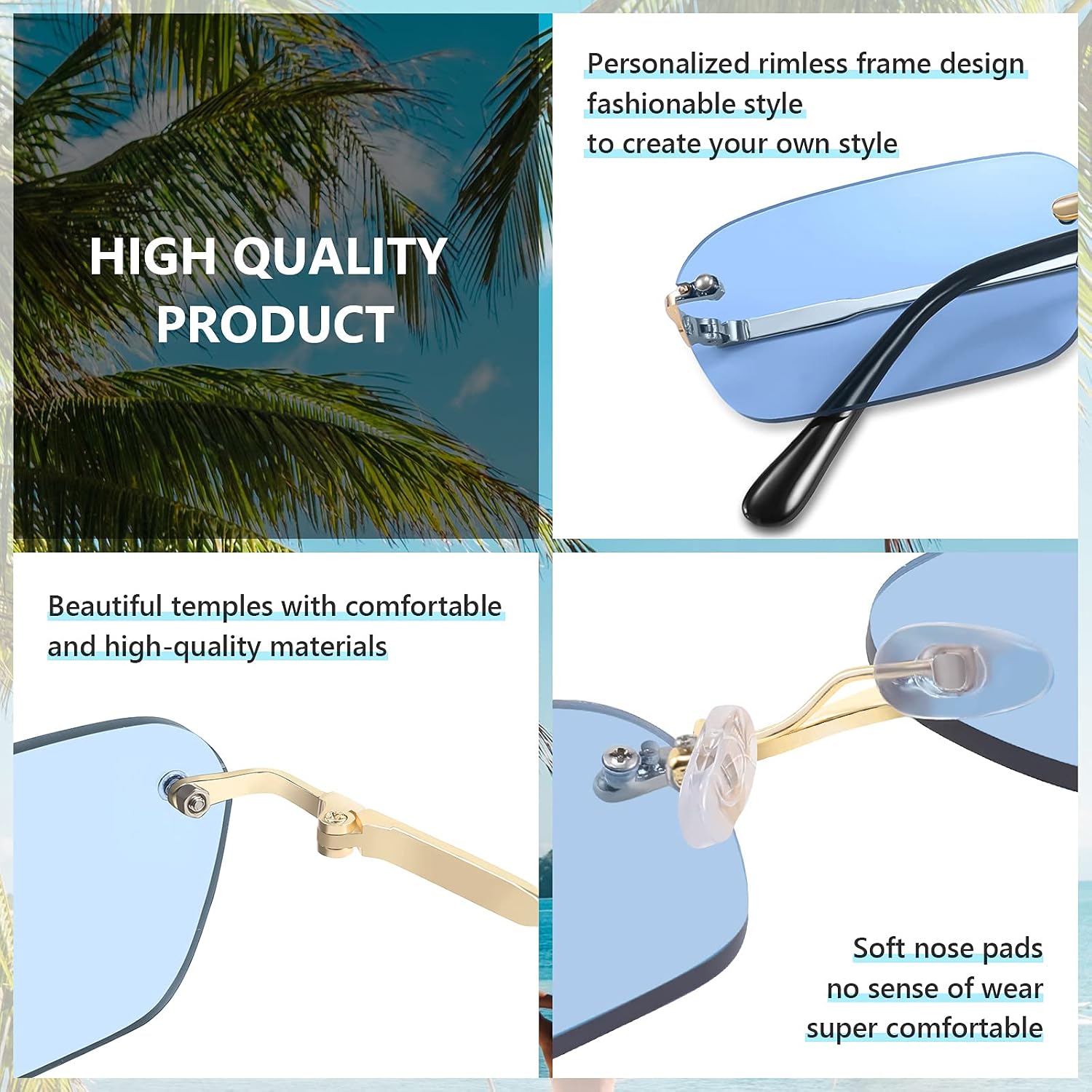 商品图片 52 | B0CY2Q4VW1 | FEISEDY Rimless Sunglasses Y2K Retro Small Narrow Rectangle Shades B2643