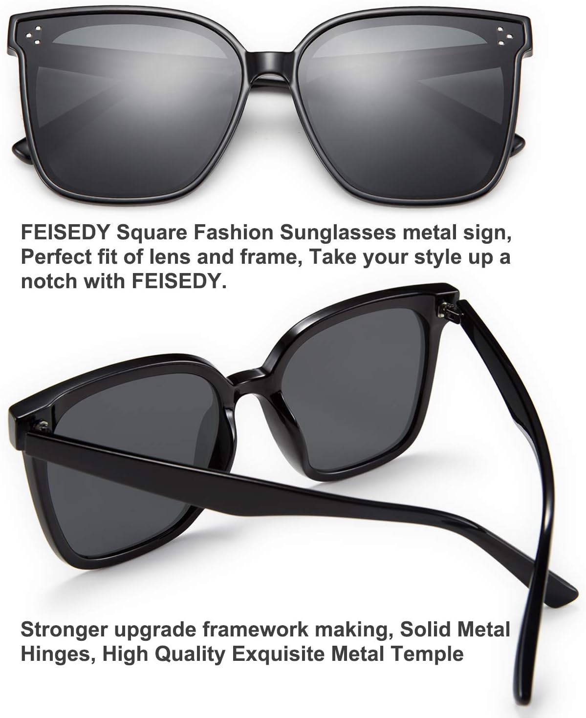 商品图片 32 | B0871BKMTN | FEISEDY Oversized Polarized Sunglasses - UV400 Protection, Square Fashion Sun Glasses for Outdoor & Daily B2600