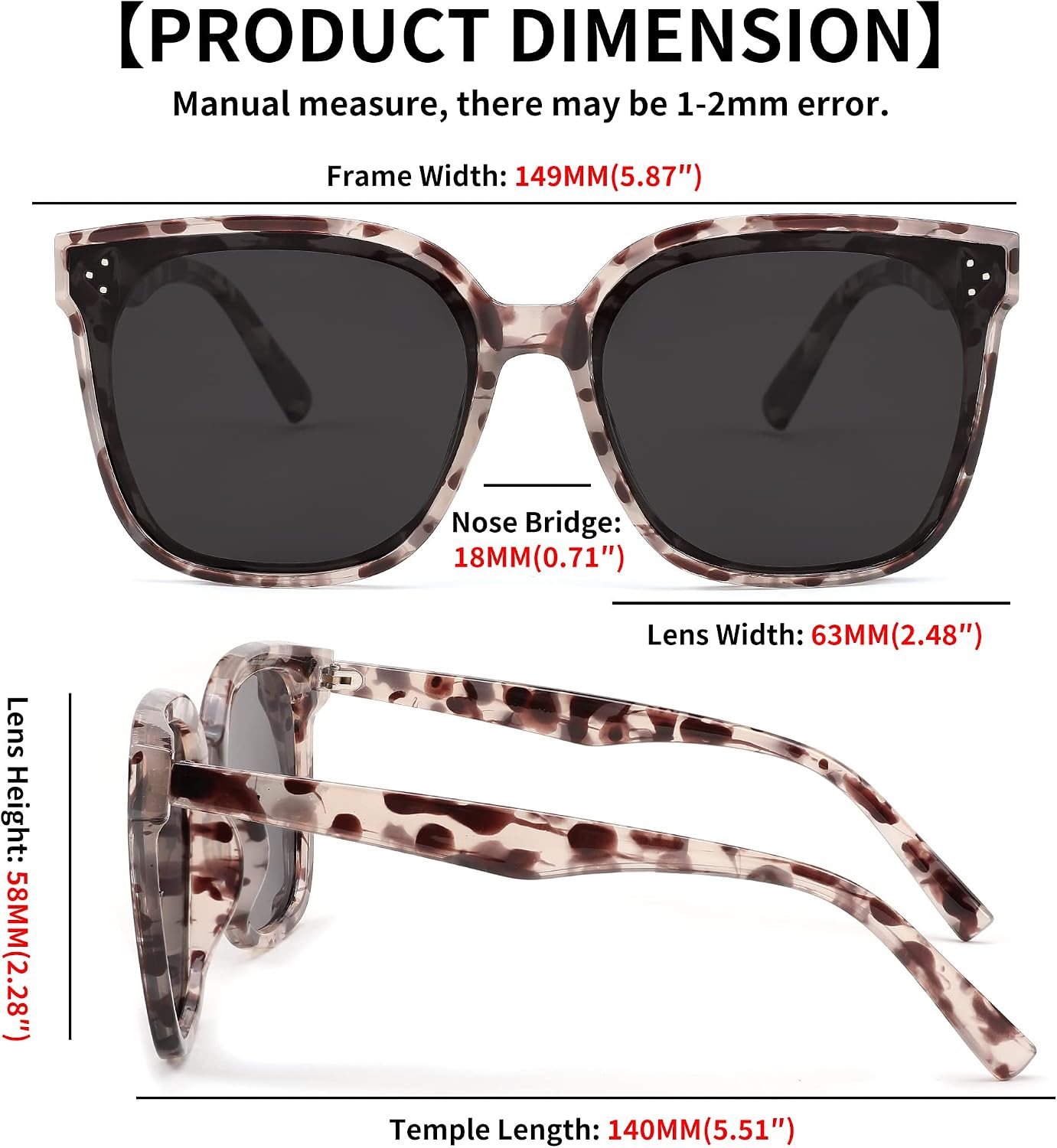 商品图片 51 | B0871BKMTN | FEISEDY Oversized Polarized Sunglasses - UV400 Protection, Square Fashion Sun Glasses for Outdoor & Daily B2600