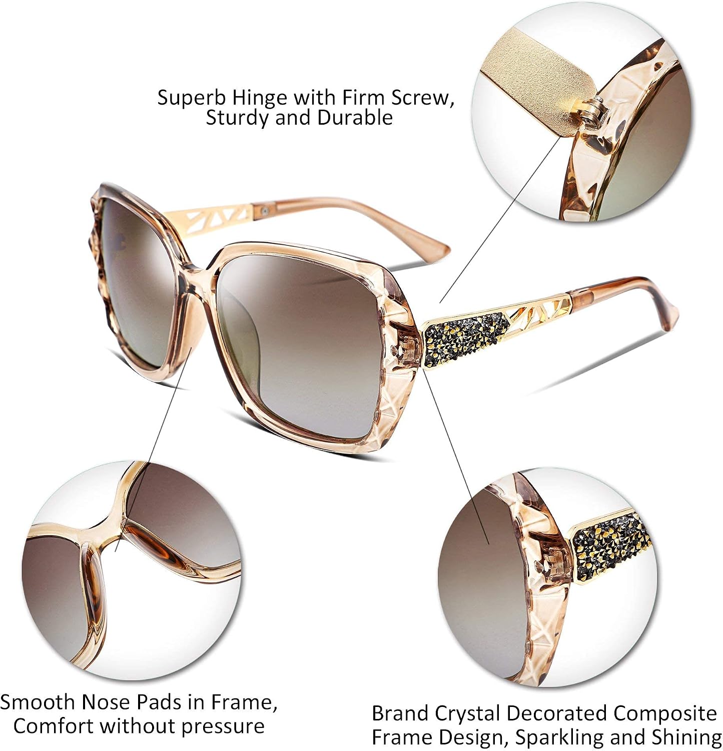 商品图片 102 | B079GT4RXH | FEISEDY Polarized Women Square Sunglasses Sparkling Composite Shiny Frame B2289