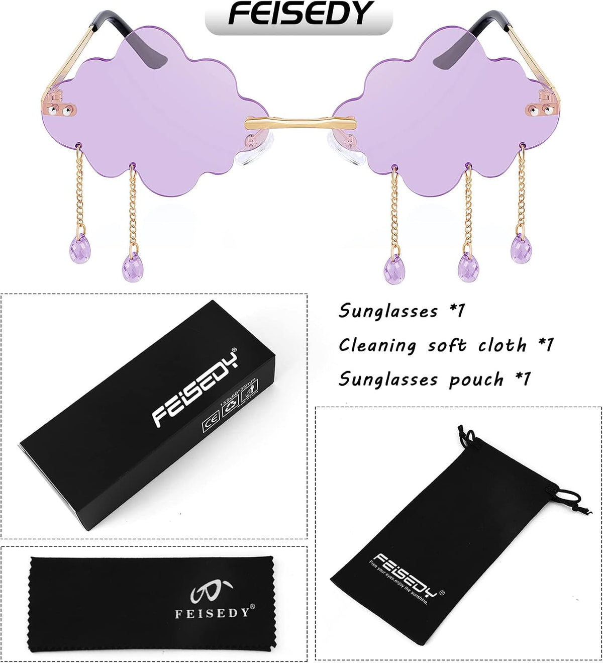 ÉÌƷͼƬ 40 | B09K7C4FB7 | FEISEDY Retro Dripping Cloud Shaped Tassel Sunglasses Rimless Women Funny Party Disco Eyewear B2834