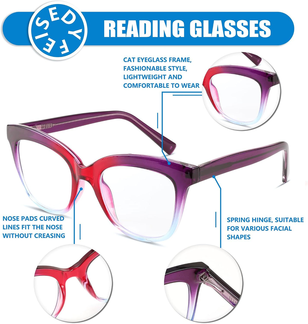 ÉÌƷͼƬ 4 | B0CNGMZZZX | FEISEDY Retro Square Reading Glasses Anti Glare Digital Blue Light Blocking Eyestrain for Women Reader B0058