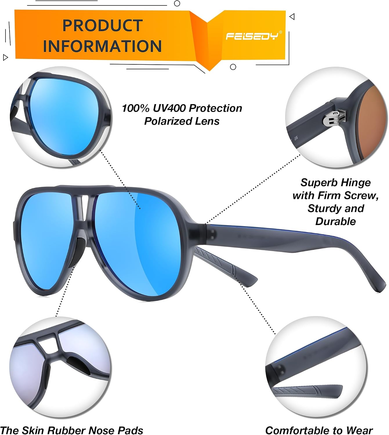 商品图片 23 | B0D425WLDN | FEISEDY Polarized Sunglasses, TAC HD Lens, TR-90 Frame Lightweight, Retro Sunglasses for Women Men UV400 Protection B0171