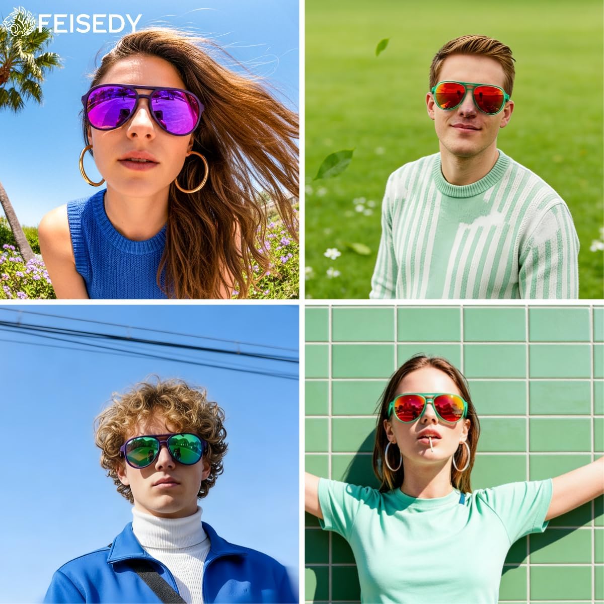 商品图片 30 | B0FY6J455M | FEISEDY Polarized Aviator Sunglasses for Men Women Trendy Sports B0324 | 100% UV400 protection, HD TAC lenses, Lightweight & durable, Driving, Hiking, Fishing, 50% recycled materials