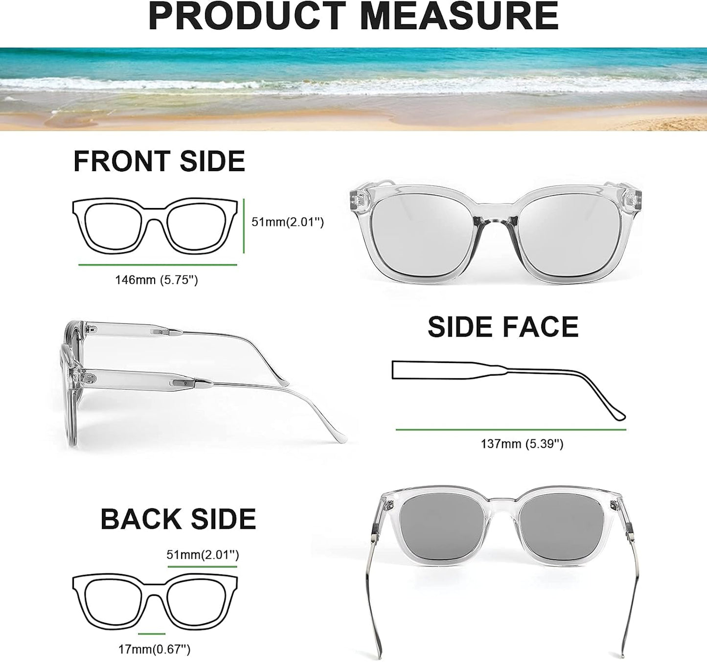 商品图片 12 | B08KXMJ9LV | FEISEDY Square Polarized Sunglasses Women Men Retro Trendy Shades UV400 Lenses B2624