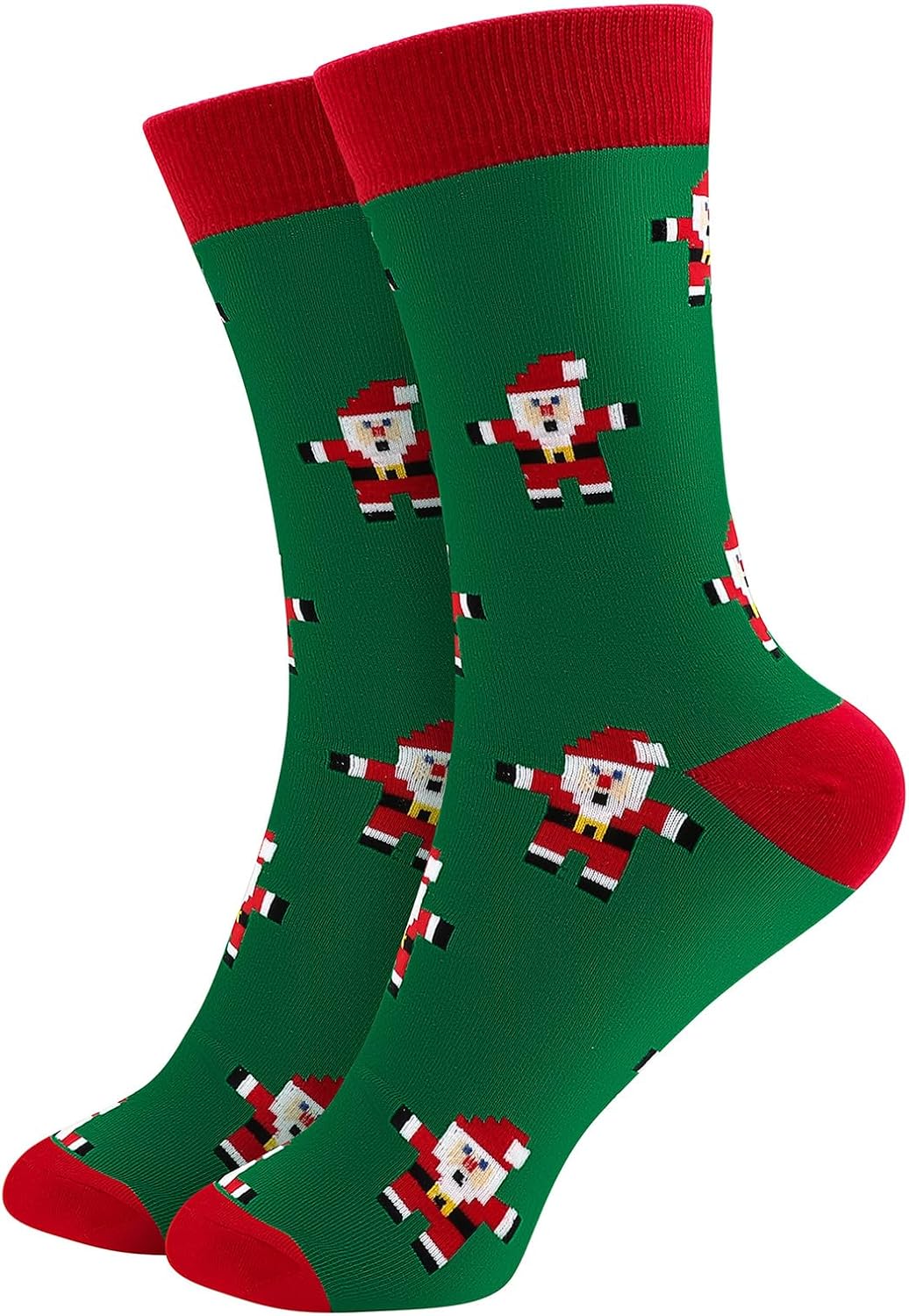 Green + Red | B0FPLPG3BC | Funny Socks for Women Men Christmas Socks Fuzzy Cozy Novelty Dress Socks Festive Crew Socks Size 7.5-12