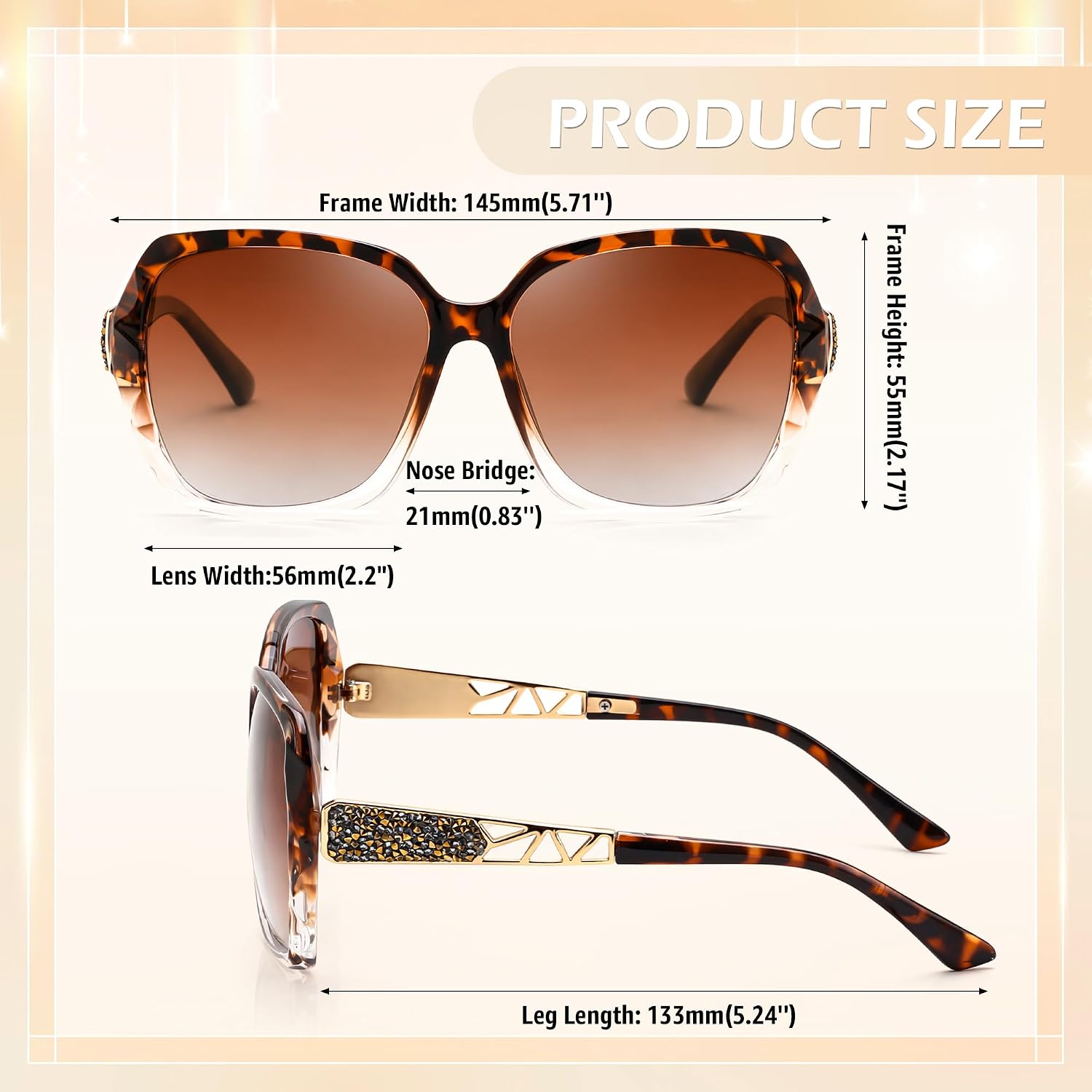 商品图片 52 | B079GT4RXH | FEISEDY Polarized Women Square Sunglasses Sparkling Composite Shiny Frame B2289