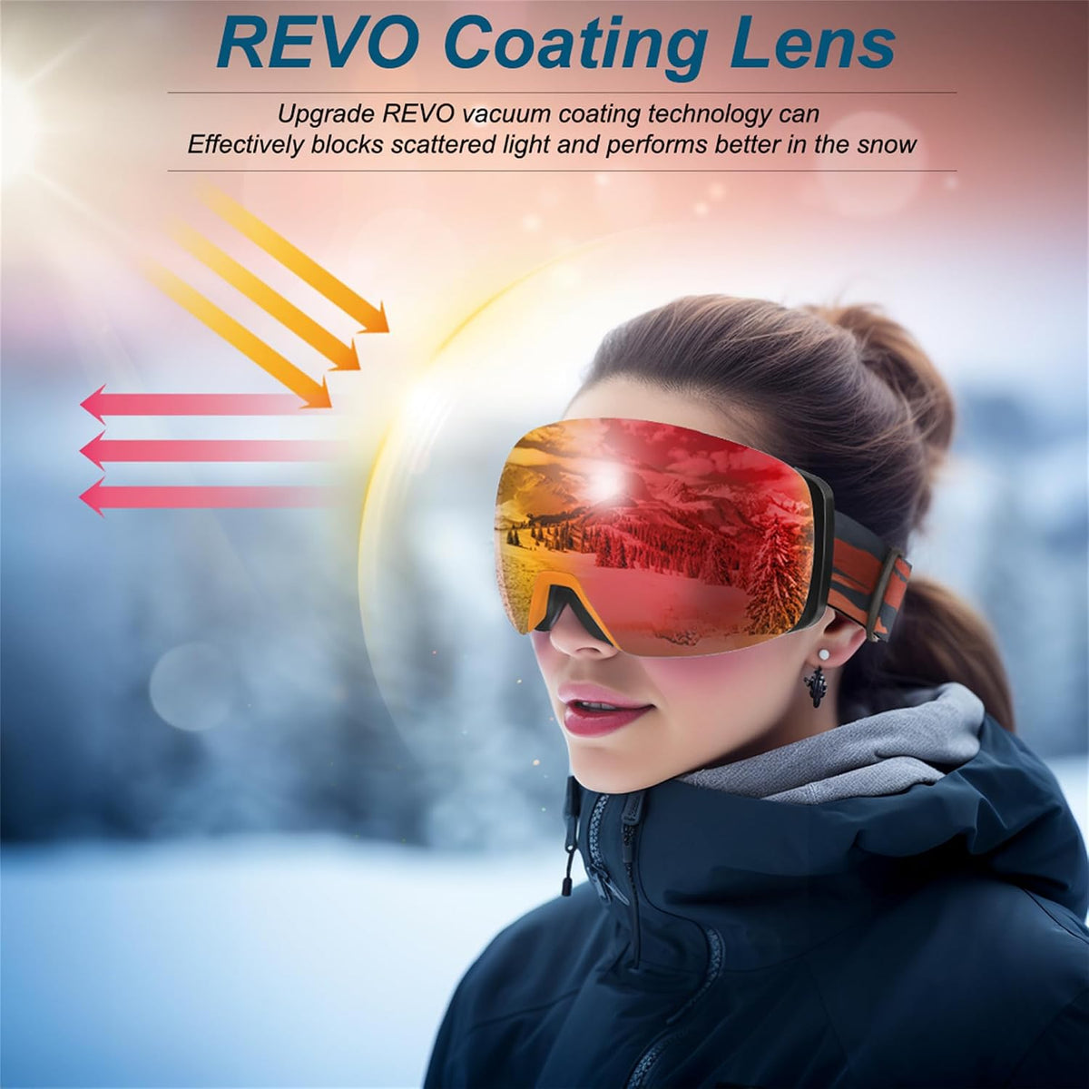 商品图片 6 | B0CD3JFB1C | FEISEDY Magnetic Ski Goggles for Men Women Youth Frameless Snow Goggles 100% UV Protection Snowboard Goggles B0020