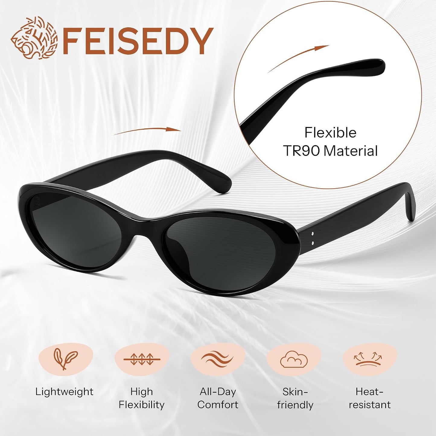 商品图片 33 | B0H6WC71MZ | FEISEDY Retro Oval Polarized Sunglasses for Women Cat Eye TR90 Shades B0460