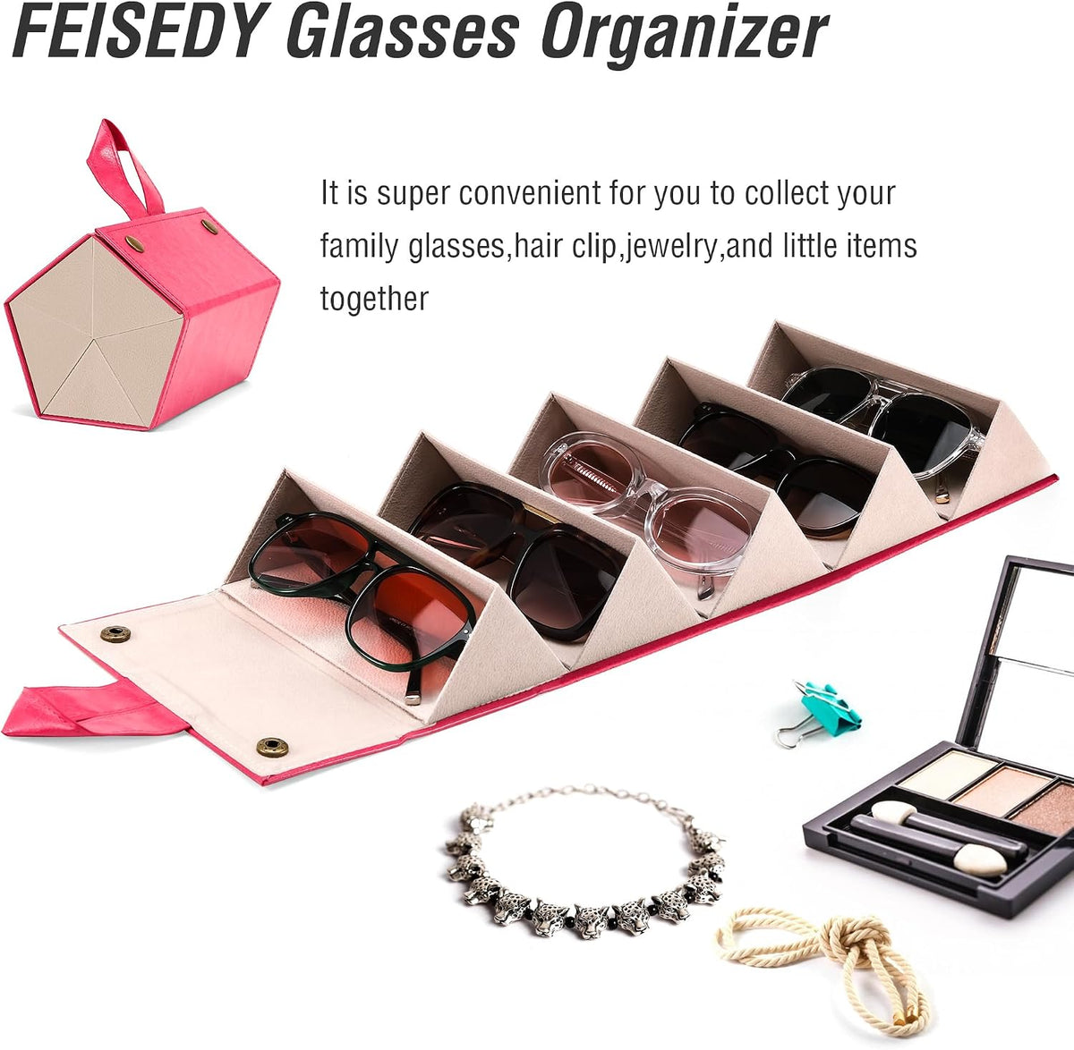 ÉÌƷͼƬ 17 | B0CSFHKMSS | FEISEDY Sunglasses Organizer 5 Slots Travel Glasses Case,Hanging Eyewear Holder Fashionable PU Leather Eyeglass Case B0087