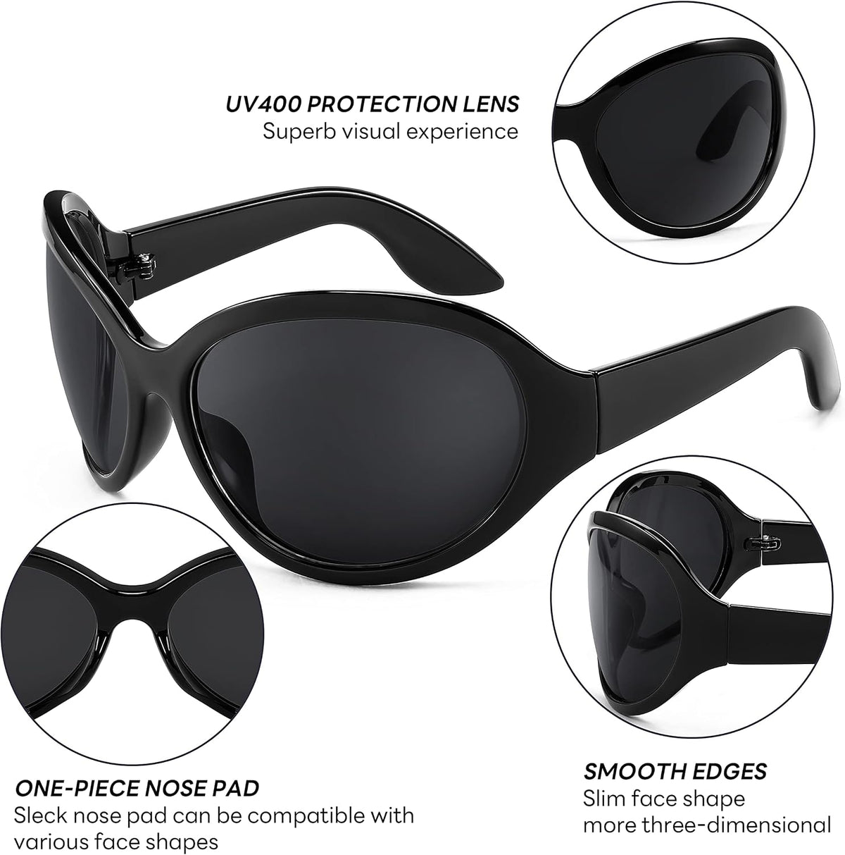 ÉÌƷͼƬ 12 | B0BYX6JXMW | FEISEDY Bug Eye Y2K Oversized Sunglasses Women Men Oval Frame B2391
