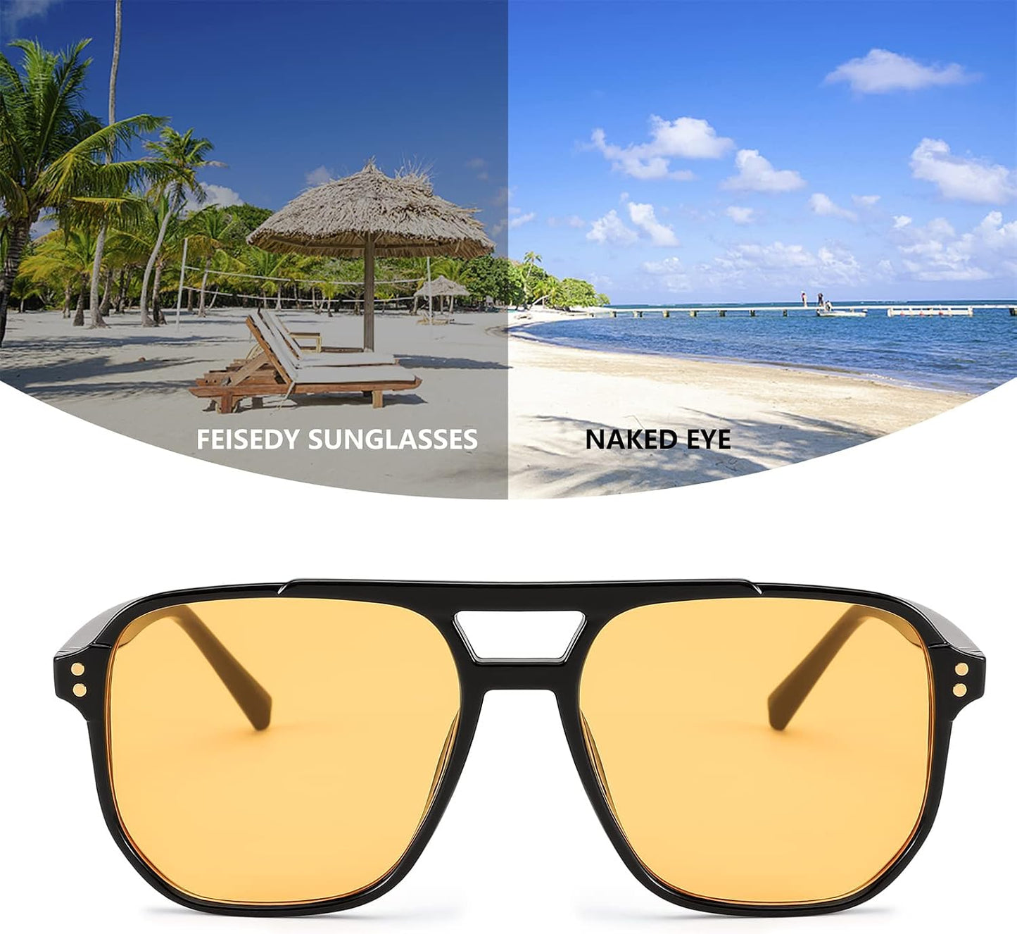 商品图片 49 | B09J8999GR | FEISEDY Retro Square Aviator Sunglasses Women Men 70s Vintage Trendy Plastic Frame Sun Glasses B2835