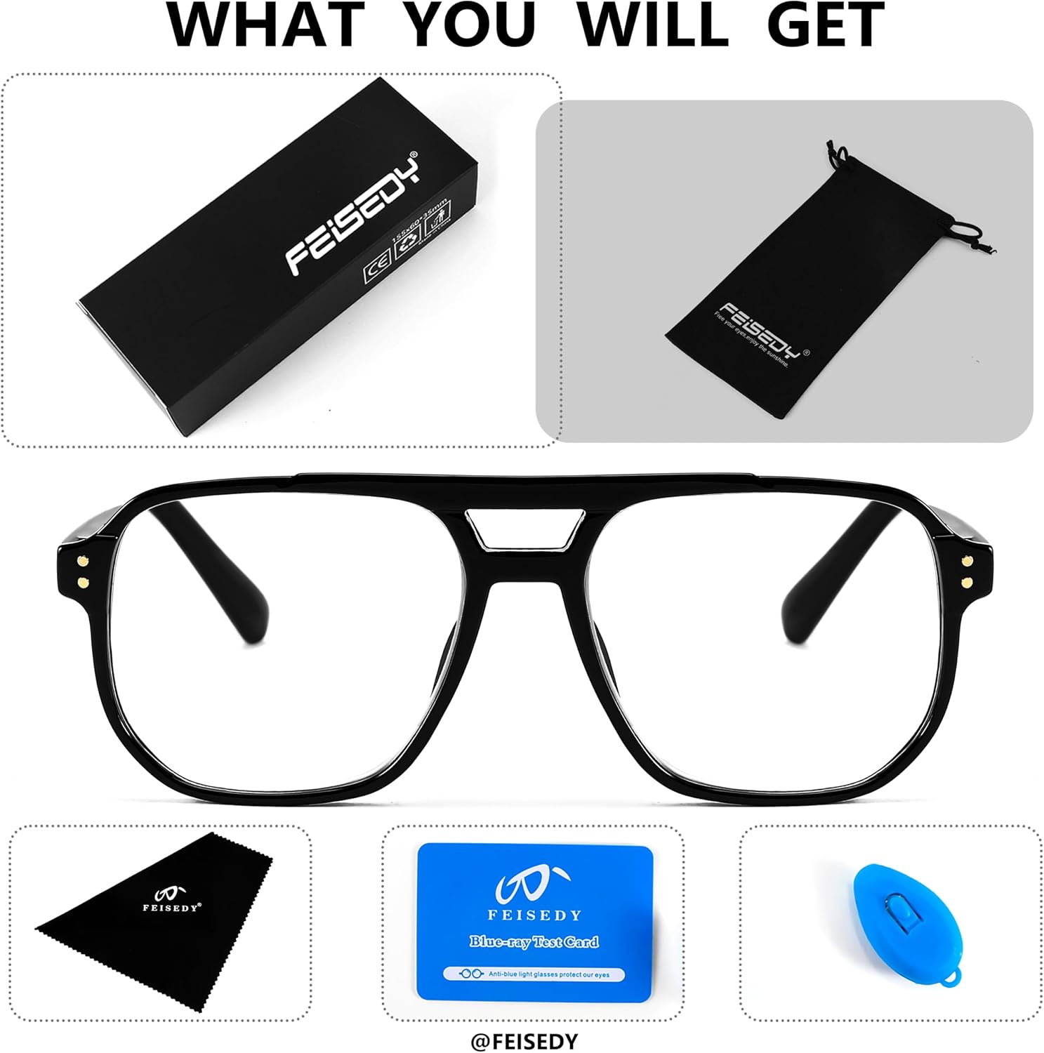 商品图片 8 | B0CHJST8ZK | FEISEDY Retro Aviator Reading Glasses Women Men Blue Light Blocking Reader Plastic Lightweight Frame B0071