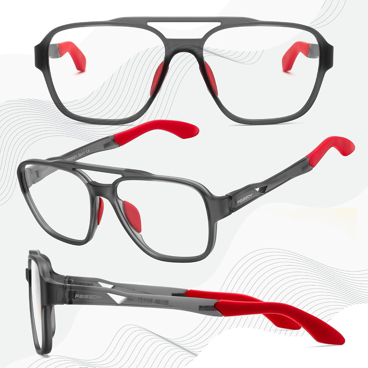 ÉÌƷͼƬ 21 | B0DR831C71 | FEISEDY Sports Blue Light Glasses for Men Lightweight Anti Slip Running Cycling Square Glasses Computer Eyeglasses B0156