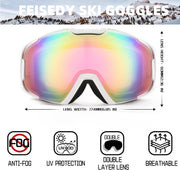 商品图片 58 | B0GHRB6WCQ | FEISEDY Ski Goggles, OTG Snow Sport Goggles for Adult Youth, Anti-Fog UV400 Protection Bendable Dual-Lenses B2961