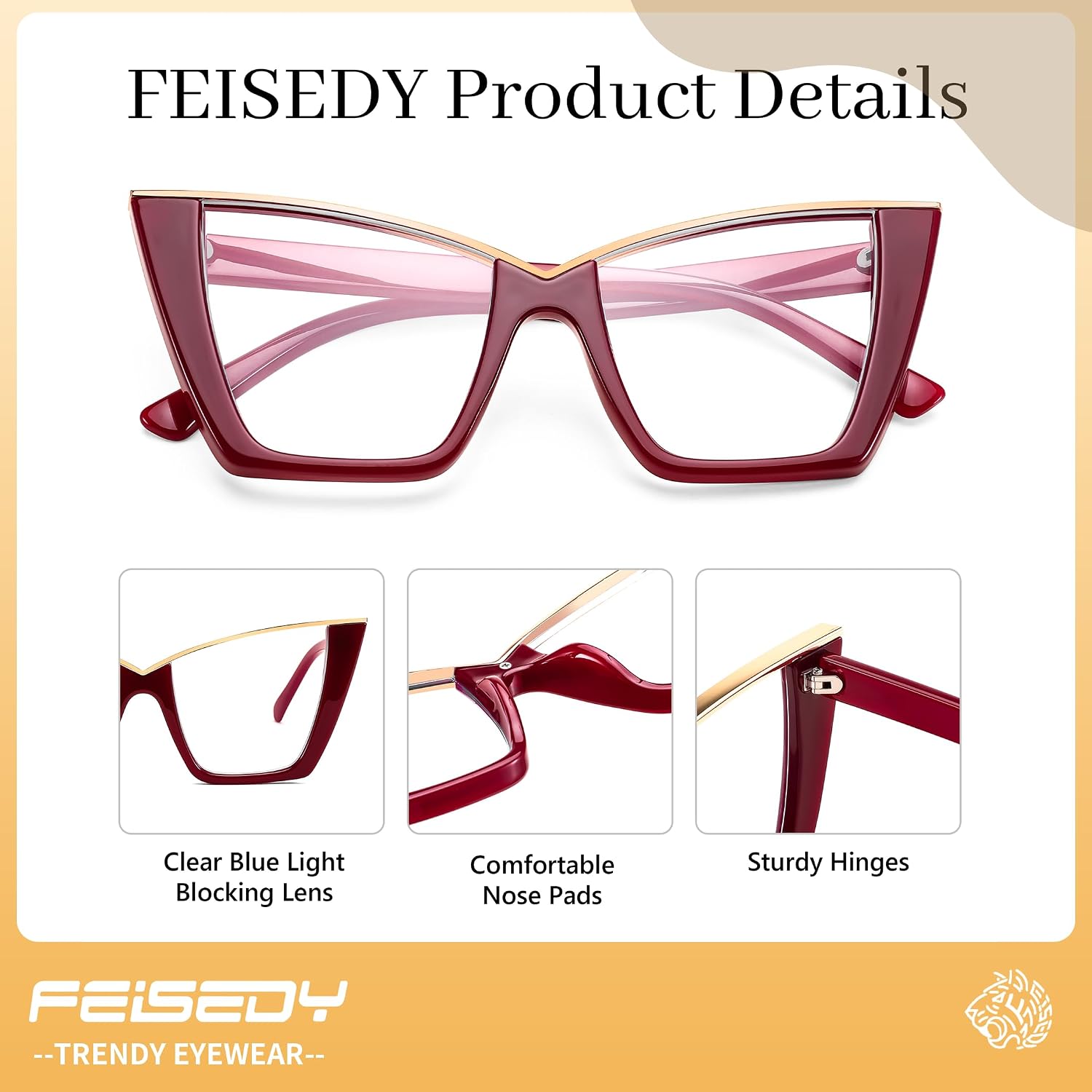 商品图片 36 | B0DGX4KTLX | FEISEDY Fashion Cat Eye Blue Light Blocking Glasses for Women Fake Retro Eyeglasses Oversized Stylish Eyewear Frame B0240
