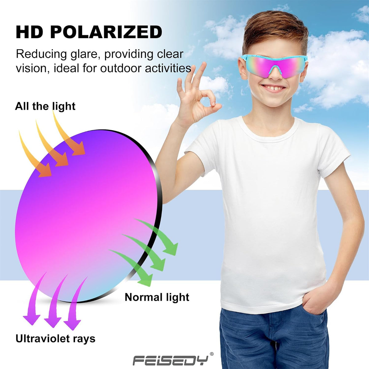 ÉÌƷͼƬ 102 | B07JZ18KMZ | FEISEDY Kids Polarized Sports Sunglasses, TR90 UV400 Baseball Cycling