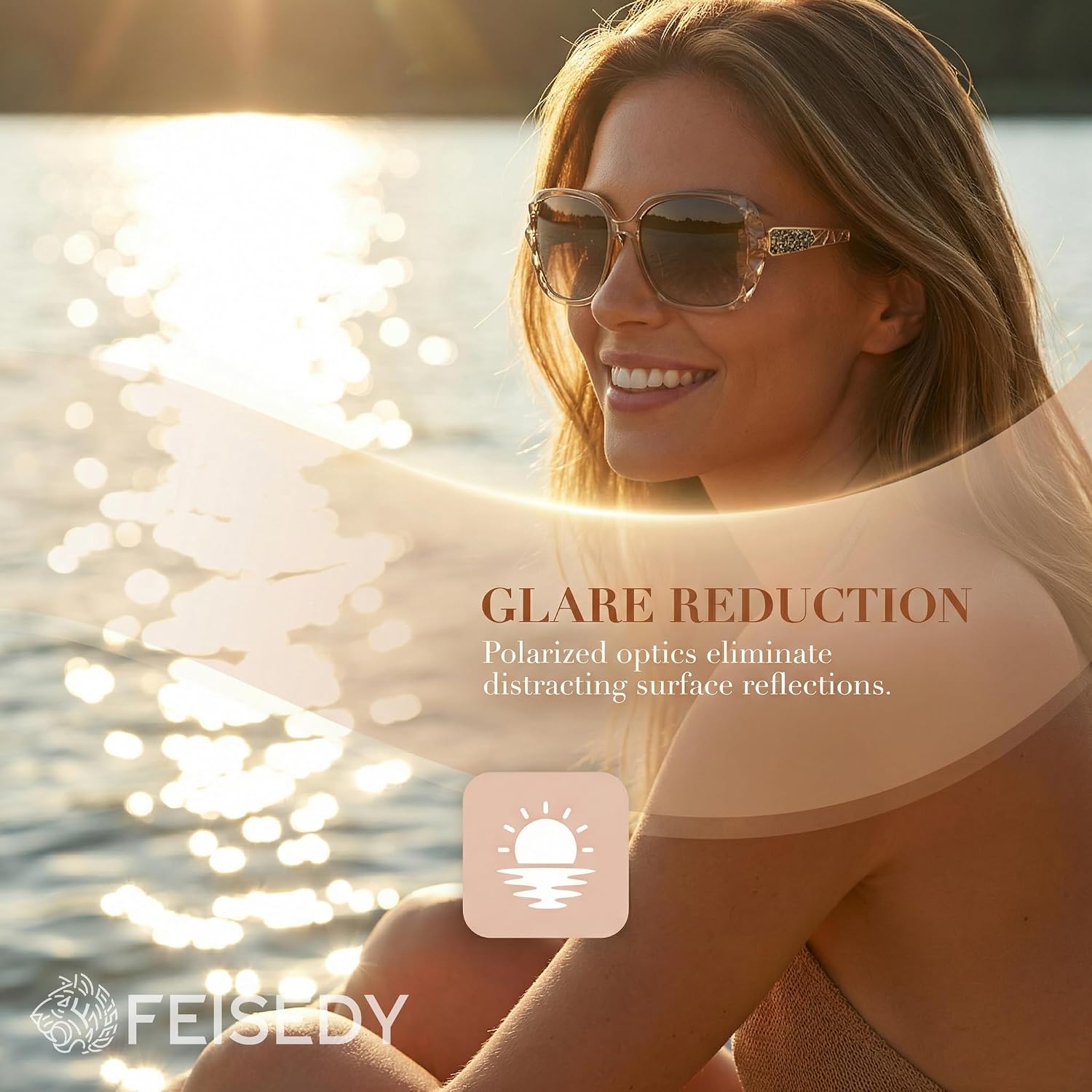 商品图片 106 | B079GT4RXH | FEISEDY Polarized Women Square Sunglasses Sparkling Composite Shiny Frame B2289