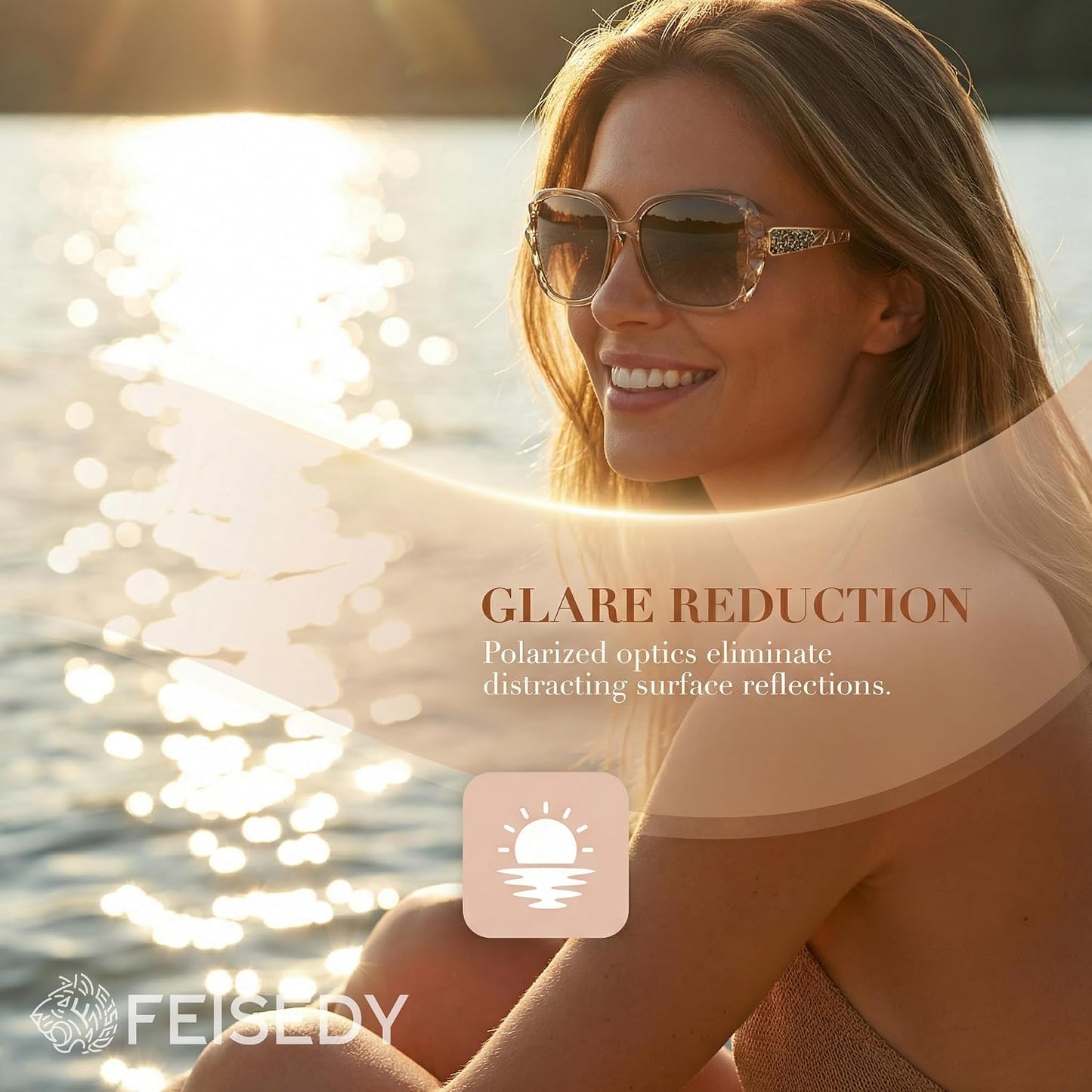 商品图片 106 | B079GT4RXH | FEISEDY Polarized Women Square Sunglasses Sparkling Composite Shiny Frame B2289