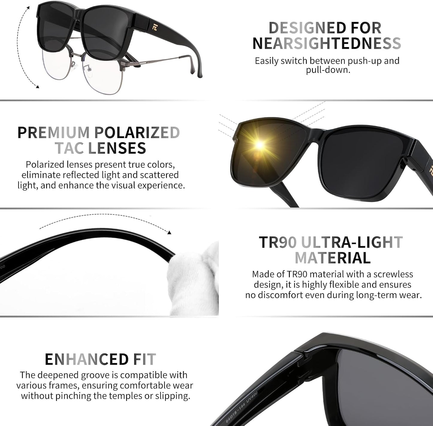 商品图片 28 | B0GQH1CMTJ | FEISEDY Fit Over Glasses Polarized Sunglasses Oversized Square UV400 B0250