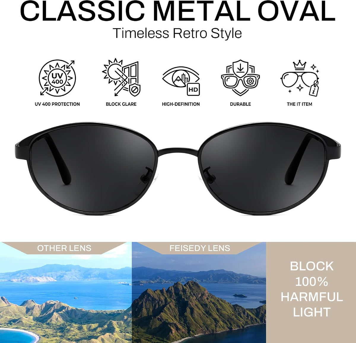 ÉÌƷͼƬ 10 | B0GVDQNHD2 | FEISEDY Oval Metal Sunglasses for Women and Men, Classic UV400 Protection Shades Retro Trendy Driving Fishing Eyewear B0430