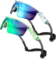 2pack Transparent Green & Green+transparent Blue & Blue / 125 Millimeters | B0DZH1PTPP | FEISEDY Kids Polarized Sports Sunglasses, TR90 UV400 Baseball Cycling