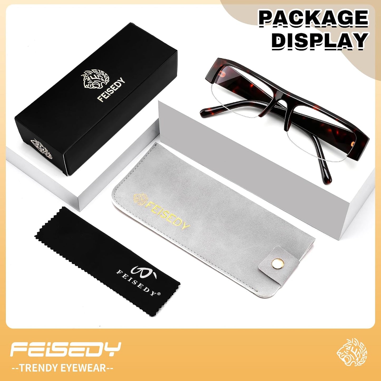 商品图片 12 | B0GY48FJF1 | FEISEDY Chic Semi Rimless Blue Light Glasses for Women B0431