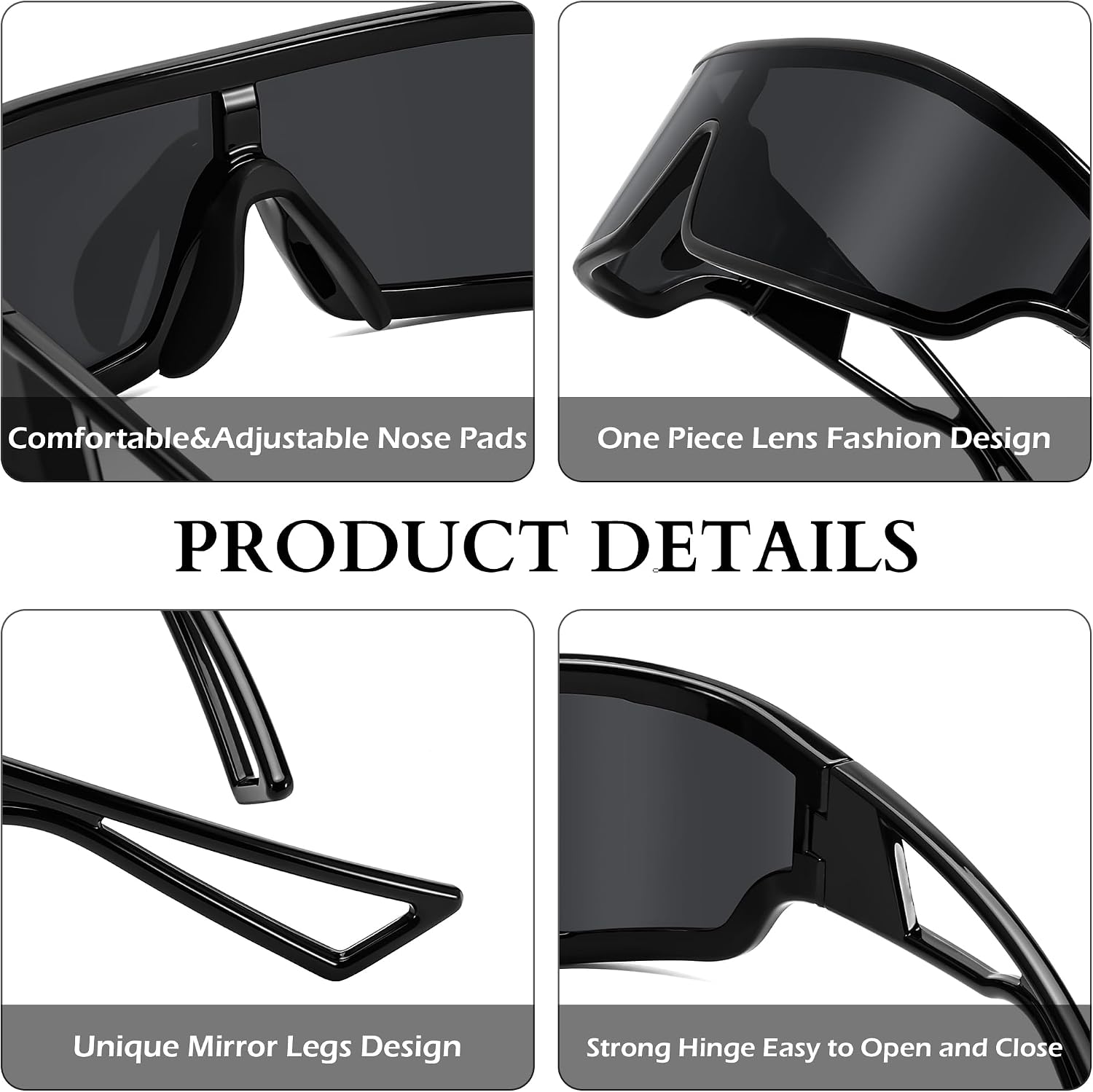 商品图片 24 | B0D3PKKSD9 | FEISEDY Trendy Futuristic Wrap Sunglasses Flat Top Mirrored One Piece Lens Reflective Sun Glasses for Women Men B0161