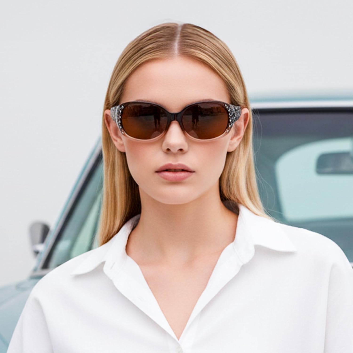 商品图片 36 | B0FZT6D16L | FEISEDY Women's Polarized Sunglasses Wrap Around Rhinestone Design Fashion Sunnies UV400 Protection B1091