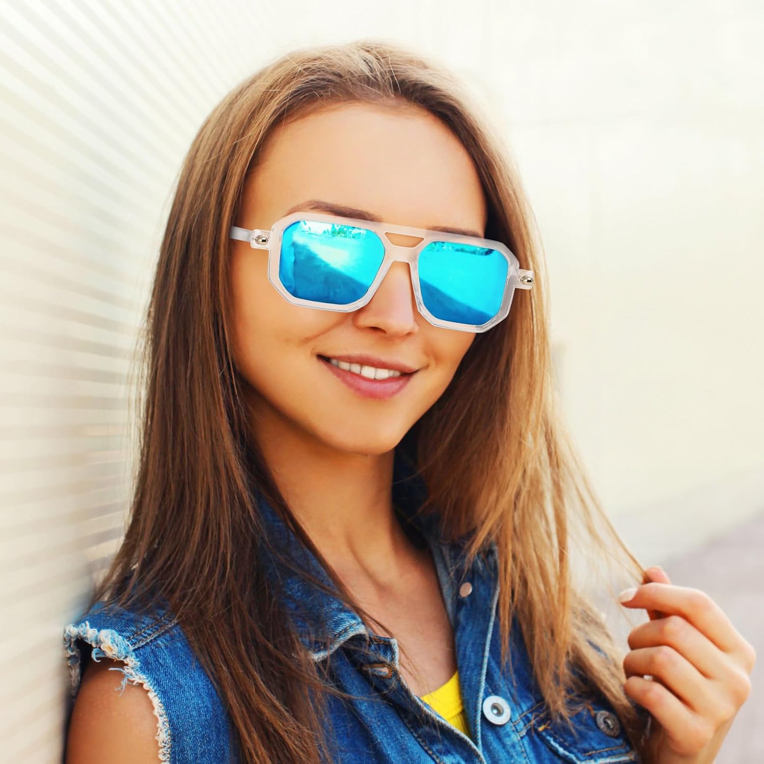 商品图片 204 | B09YTJ4FQZ | FEISEDY Vintage Square 70s Flat Aviator Sunglasses Women Men Classic Retro Stylish Frame UV400 Sunglasses B2622