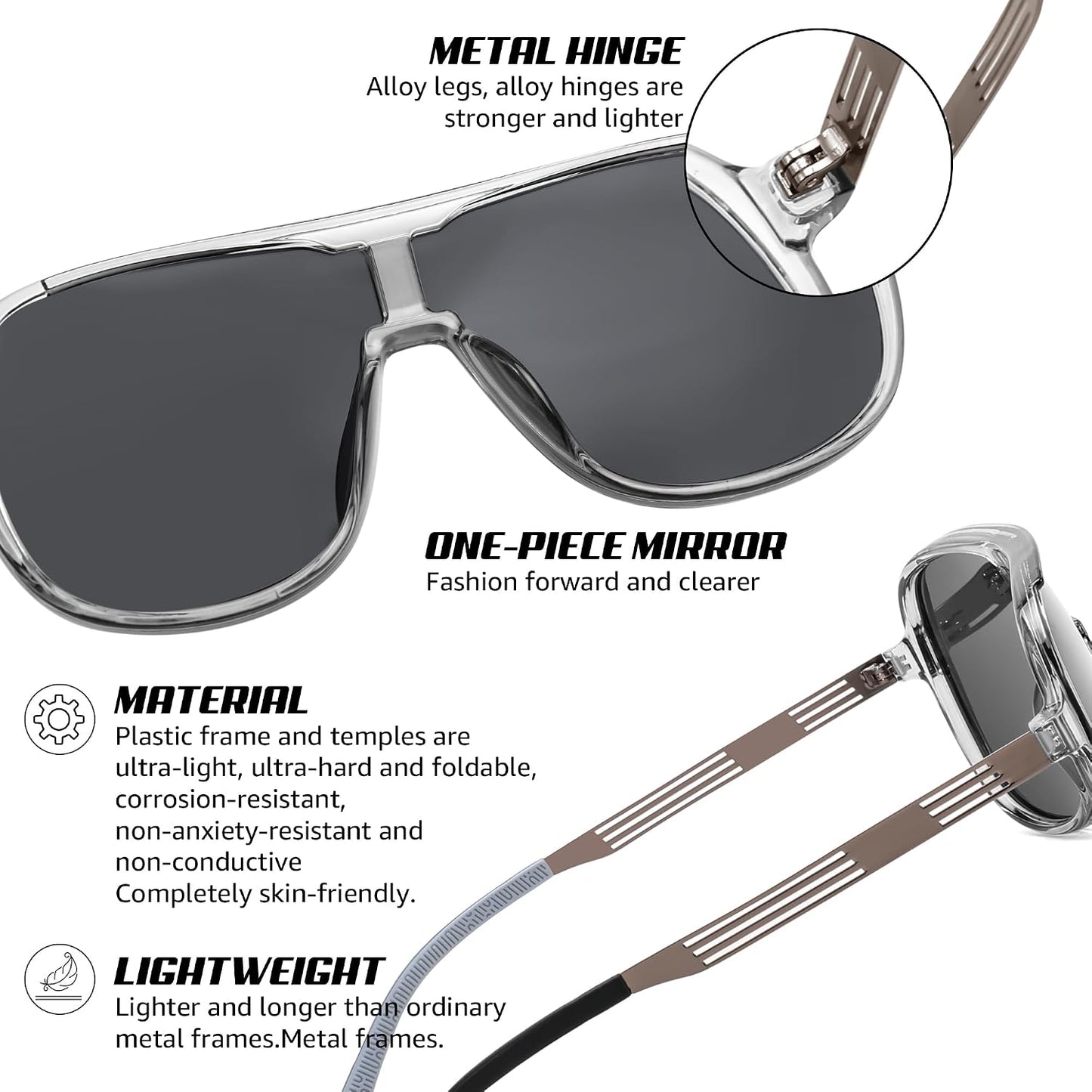 商品图片 26 | B0DSV55WLM | FEISEDY Polarized Sunglasses Men Women Mirrored One Piece Lens B0277