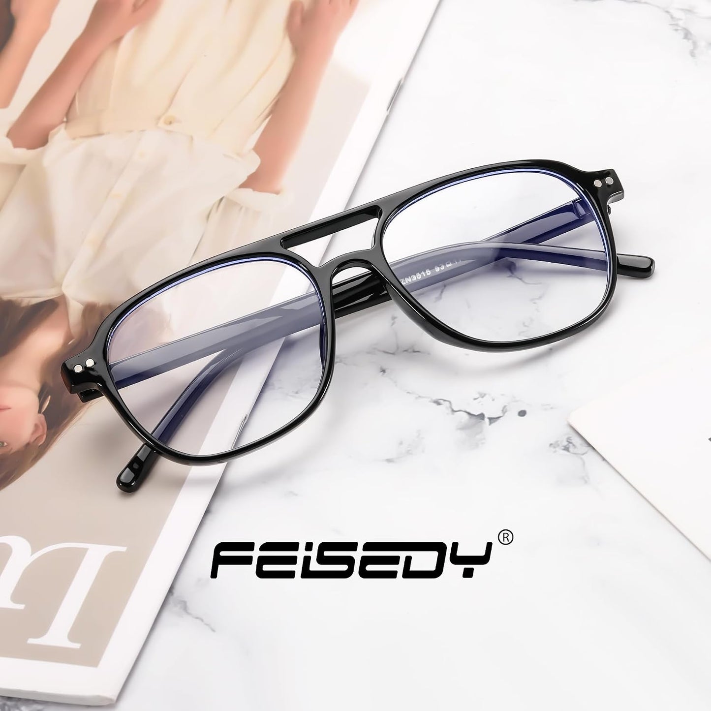 商品图片 6 | B0CY2LFJP7 | FEISEDY Blue Light Blocking Glasses Women Men Square Computer Lightweight Pilot Glasses Anti Eyestrain & UV Glare B0141