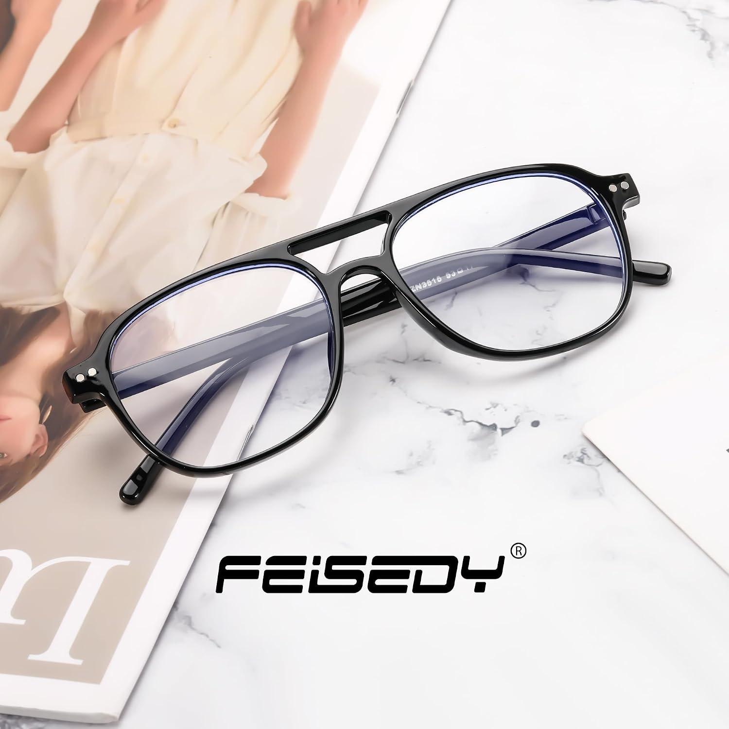 商品图片 6 | B0CY2LFJP7 | FEISEDY Blue Light Blocking Glasses Women Men Square Computer Lightweight Pilot Glasses Anti Eyestrain & UV Glare B0141