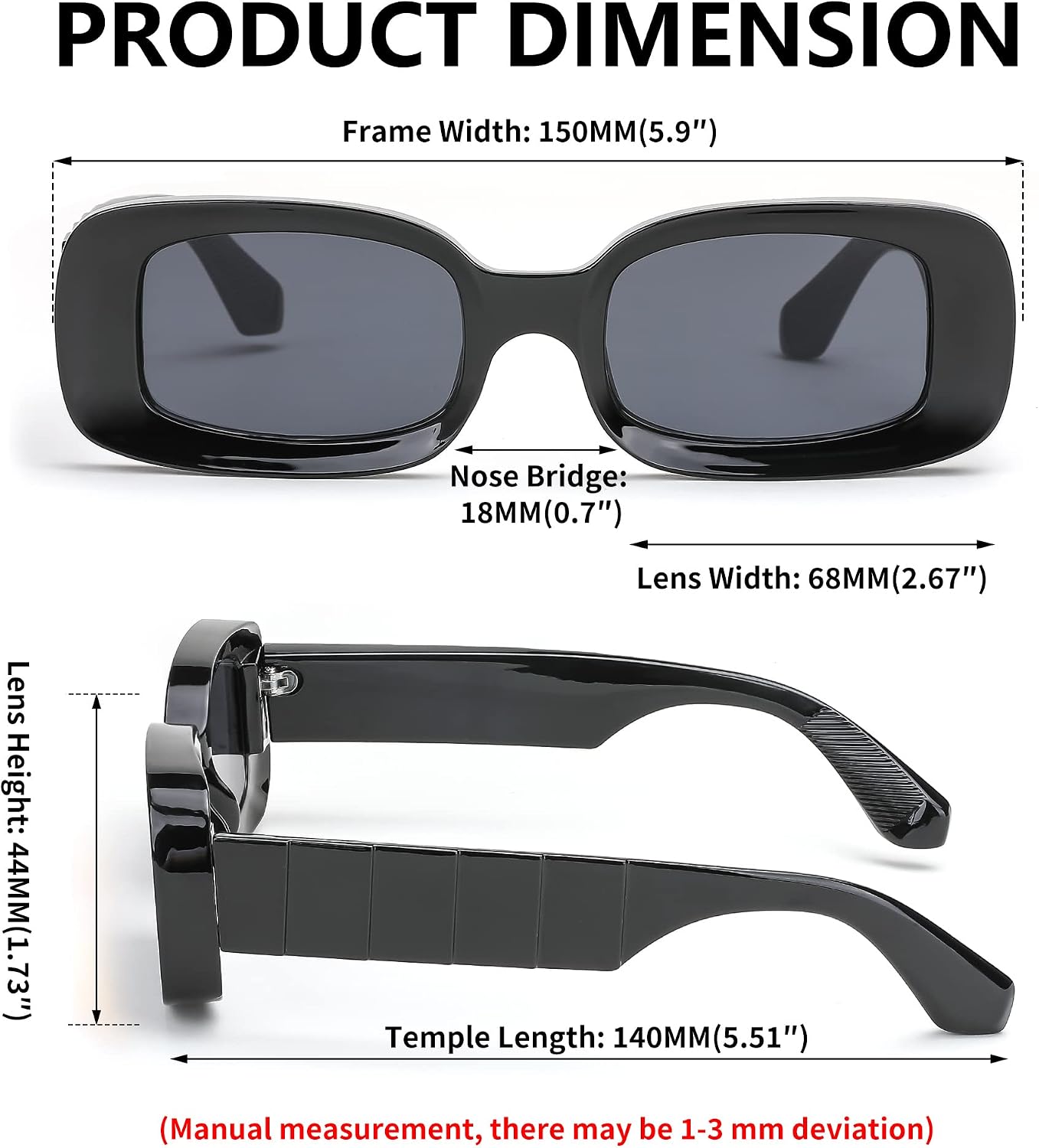 商品图片 30 | B0B12FXZW5 | FEISEDY Rectangle Sunglasses for Women Men Retro Y2k 90s Thick Frame Chunky Square Sunglasses UV400 Protection B2307