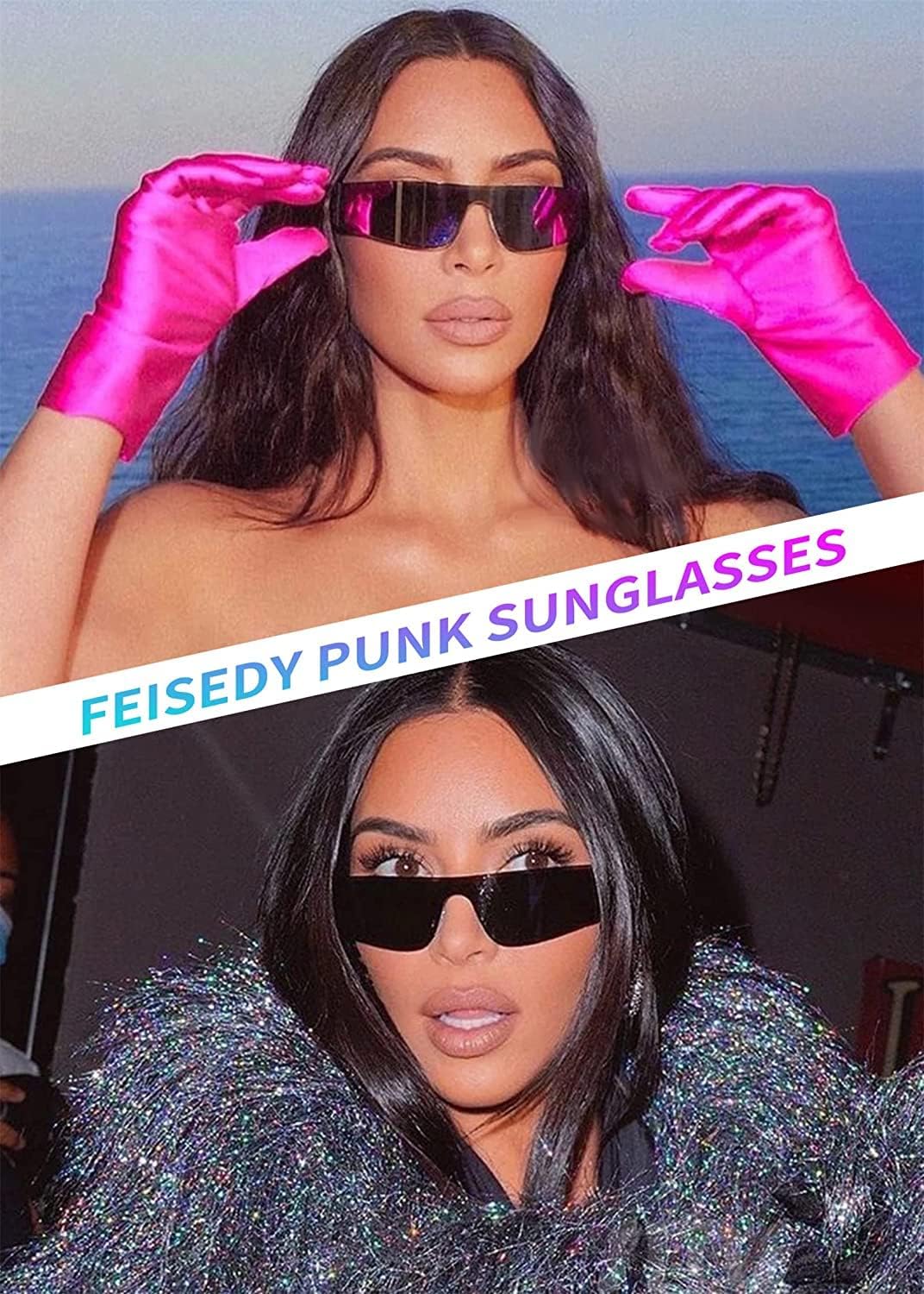 ÉÌƷͼƬ 24 | B0B1V45SXC | FEISEDY Y2K Futuristic Sunglasses Women Men Rimless One Piece Miorred B2927