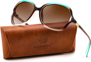 Green and Brown Frame + Gradient Tea Lens / 57 Millimeters | B0H8N6NBCR | FEISEDY Fashion Polarized Sunglasses for Women Butterfly UV400 B0424