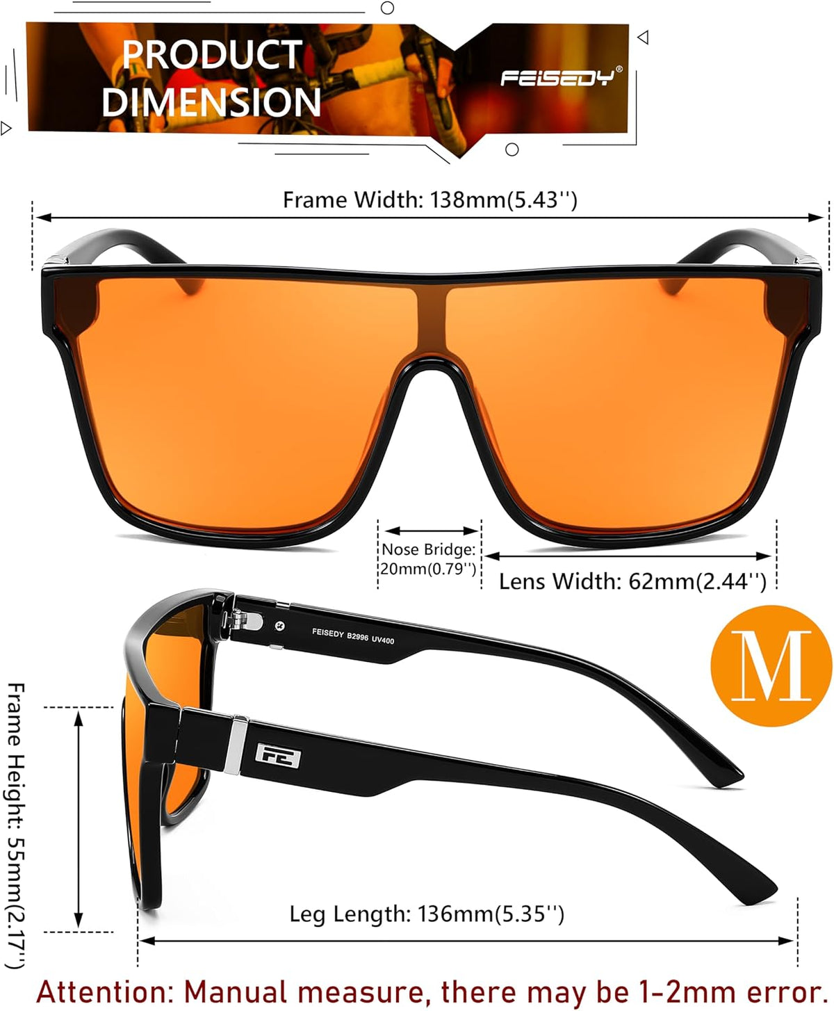 ÉÌƷͼƬ 20 | B0B2836HD6 | FEISEDY Sunglasses for Women Men, Fashion Mirrored Single Lens Shades