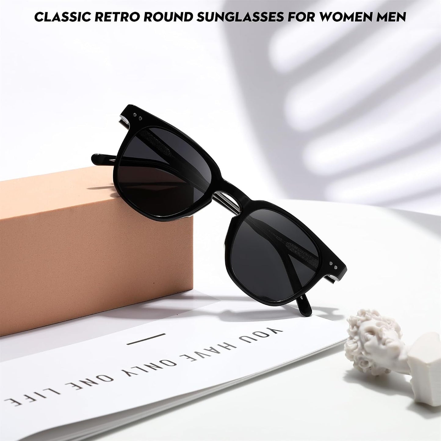 商品图片 8 | B0CCPBD9GS | FEISEDY Classic Polarized Sunglasses Retro Round Sunglasses for Women Men Trendy Shades B0002