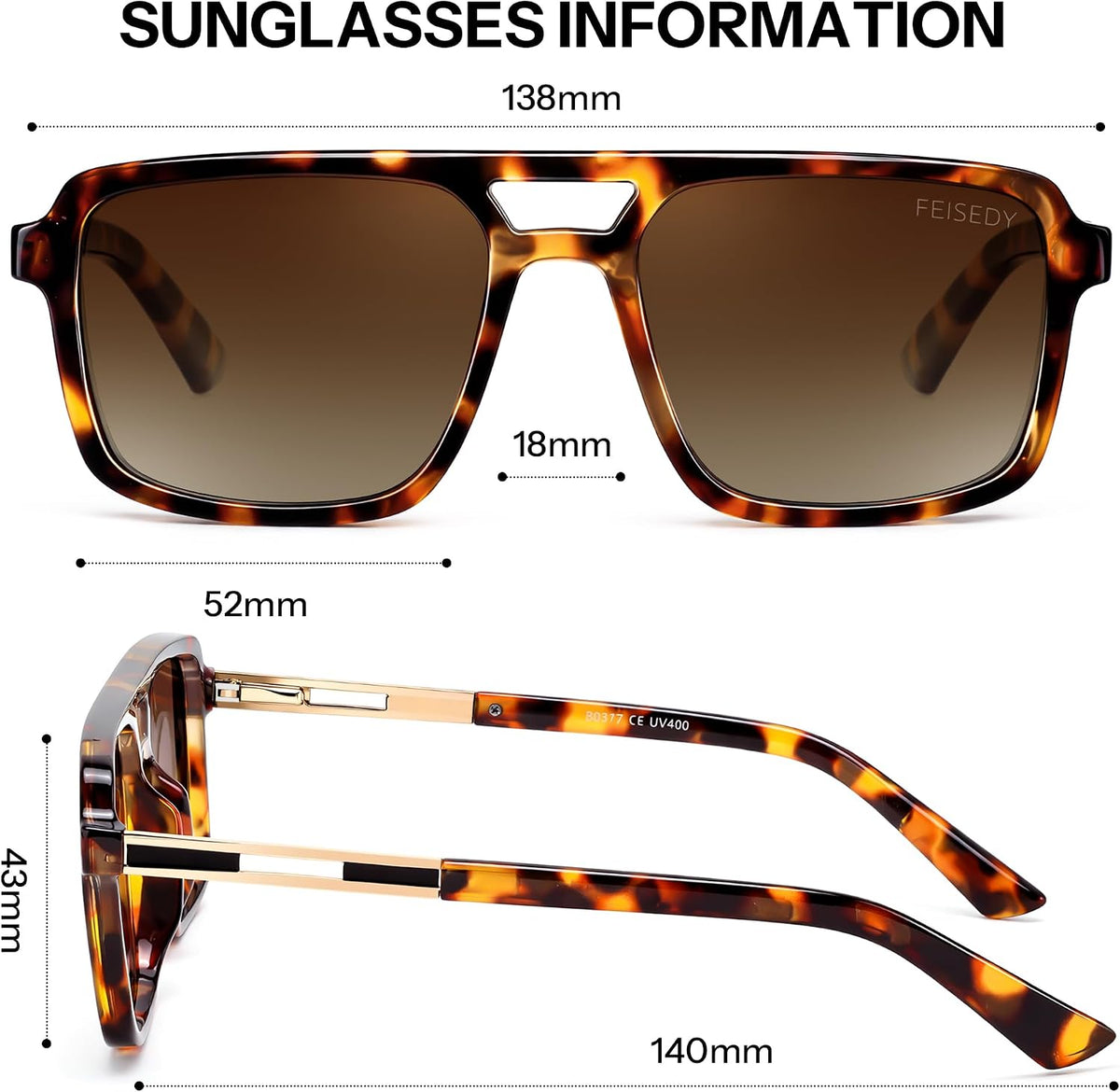 ÉÌƷͼƬ 27 | B0GLNFSYQ5 | FEISEDY Retro Aviator Polarized Square Sunglasses for Men Women B0377