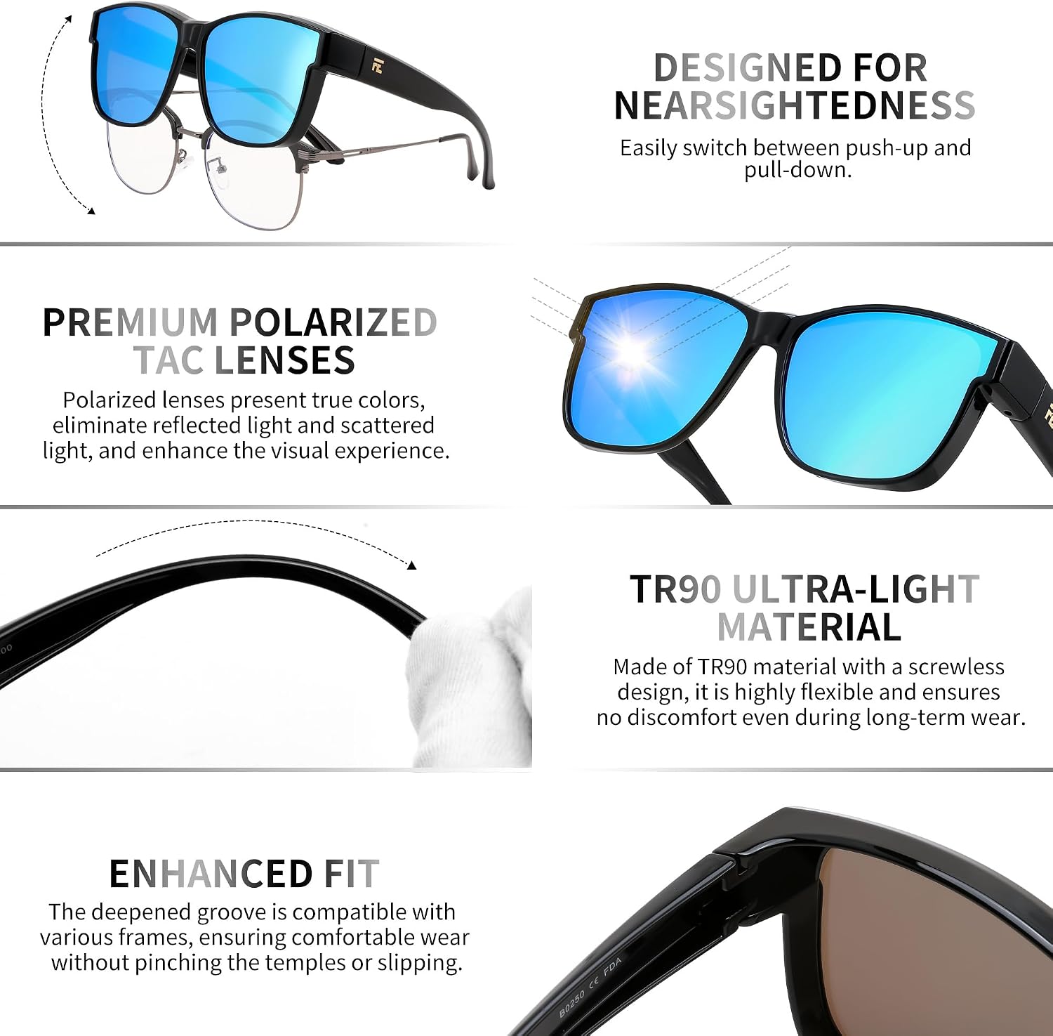 商品图片 15 | B0GQH1CMTJ | FEISEDY Fit Over Glasses Polarized Sunglasses Oversized Square UV400 B0250