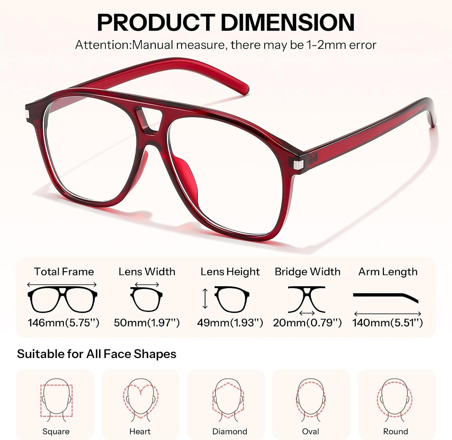 商品图片 18 | B0HCMPWV5X | FEISEDY Oversized Aviator Fashion Glasses for Women Men, Tortoise Trendy Eyeglasses, Retro Eyewear Frame for Daily Wear B0426